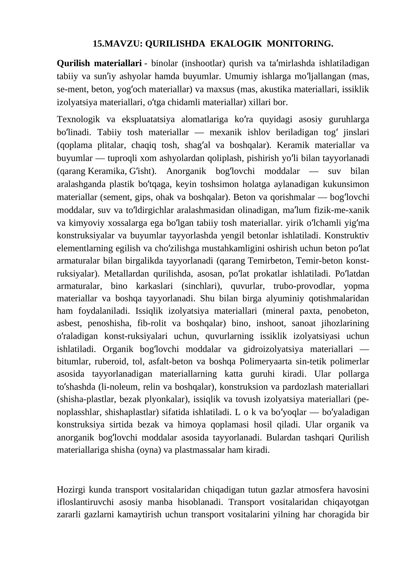 QURILISHDA EKALOGIK MONITORING