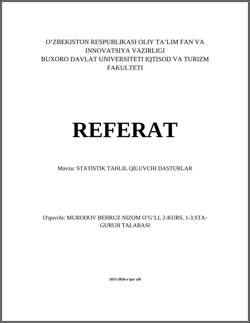 STATISTIK TAHLIL QILUVCHI DASTURLAR