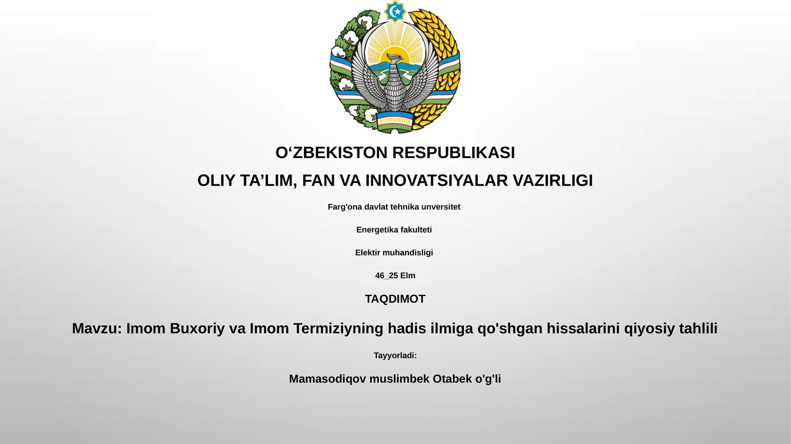 Imom Buxoriy va Imom Termiziyning hadis ilmiga qo'shgan hissalarini qiyosiy tahlili