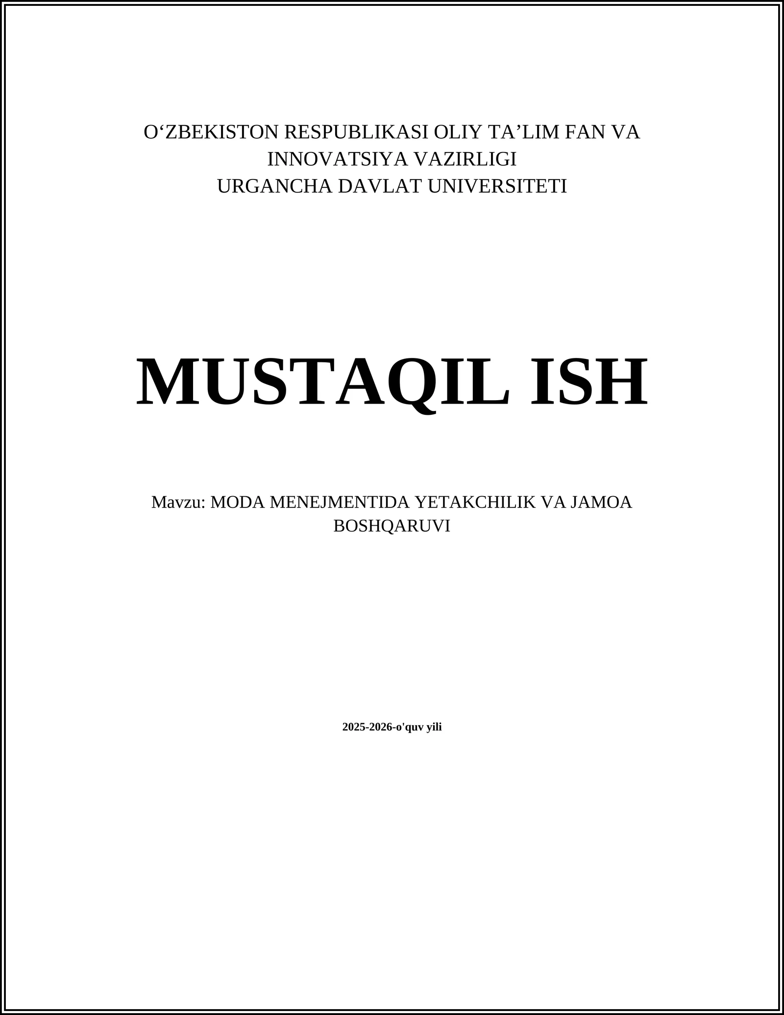 MODA MENEJMENTIDA YETAKCHILIK VA JAMOA BOSHQARUVI