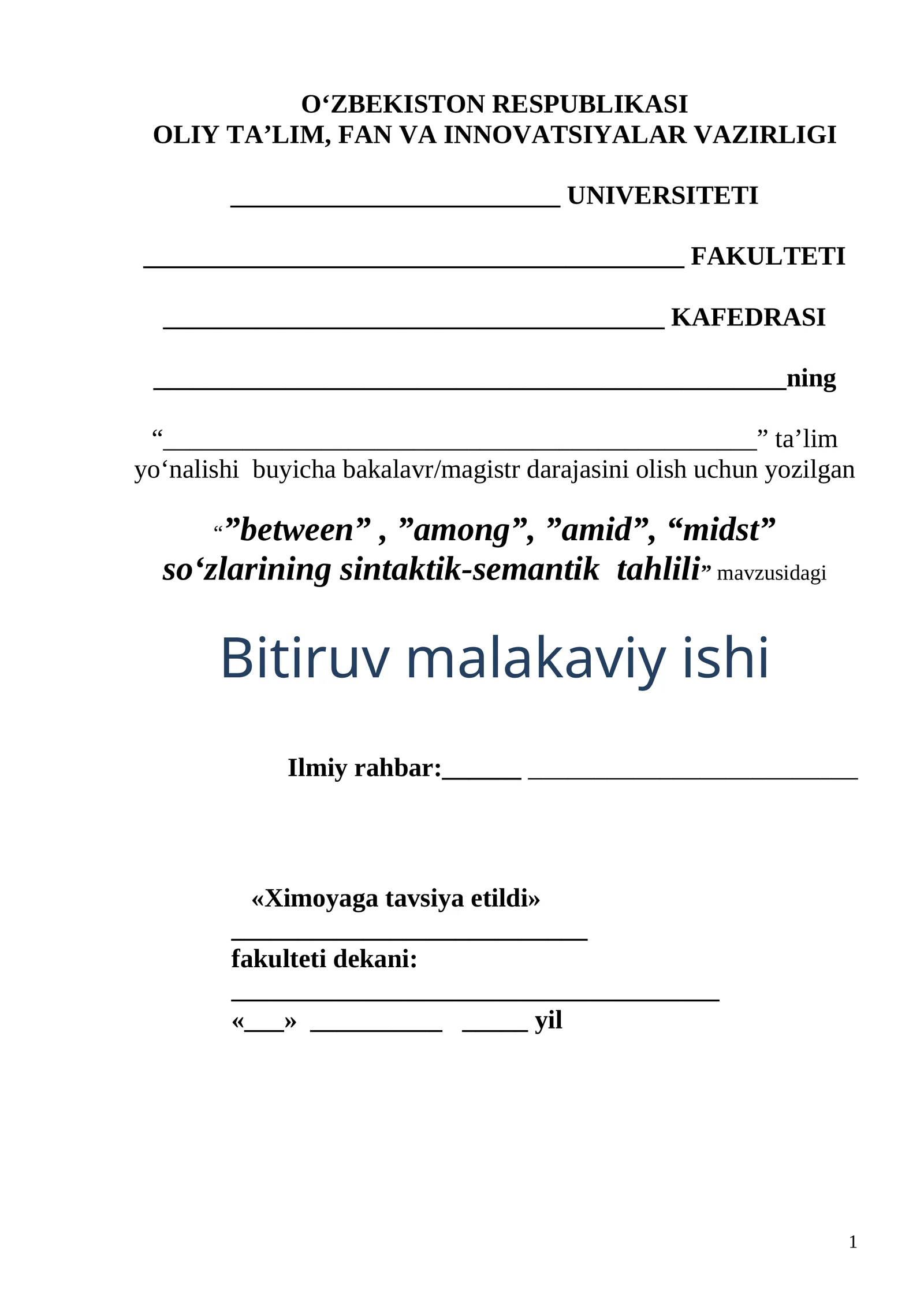 “between”, ”among”, ”amid”, “midst” so‘zlarining sintaktik-semantik tahlili