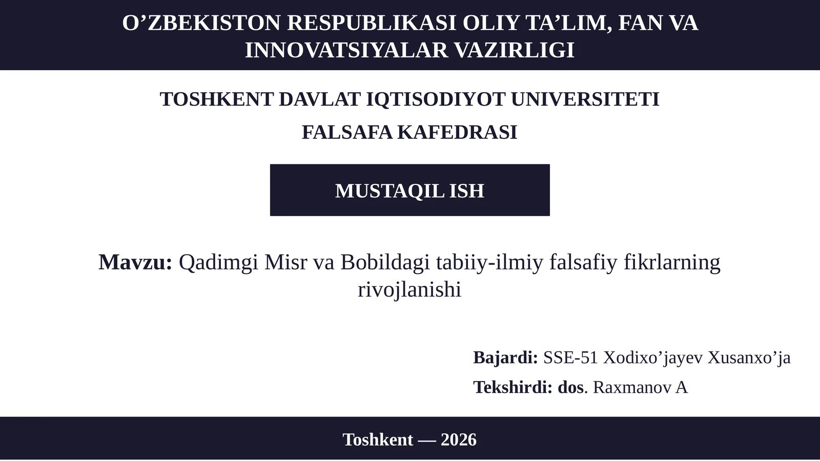 Qadimgi Misr va Bobildagi tabiiy-ilmiy falsafiy fikrlarning rivojlanishi