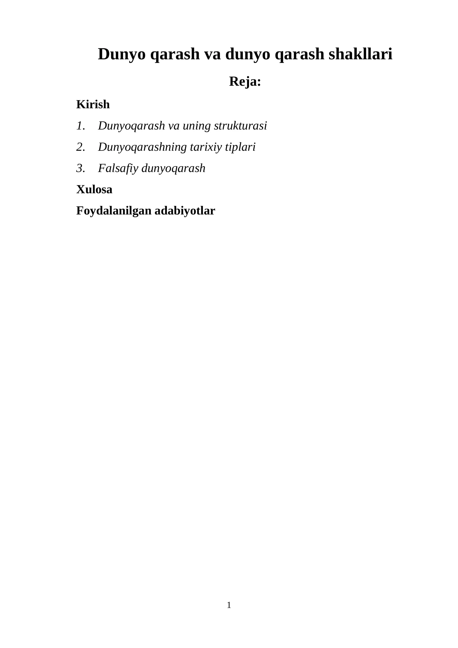 Dunyo qarash va dunyo qarash shakllari