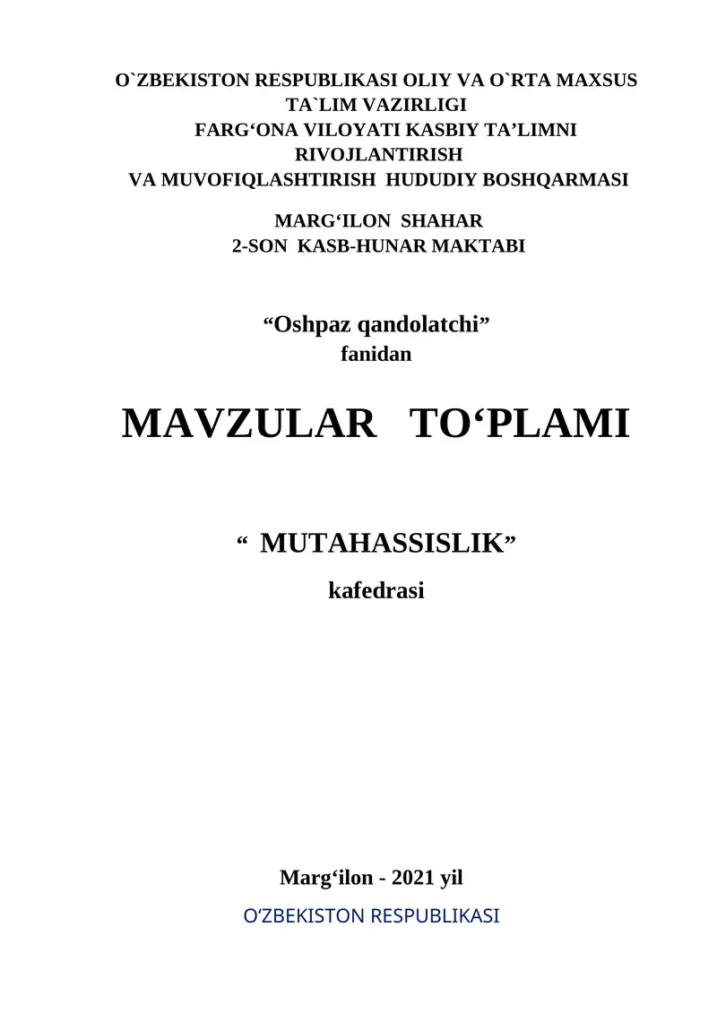 Pazandachilik ta`omlarin tayyorlash