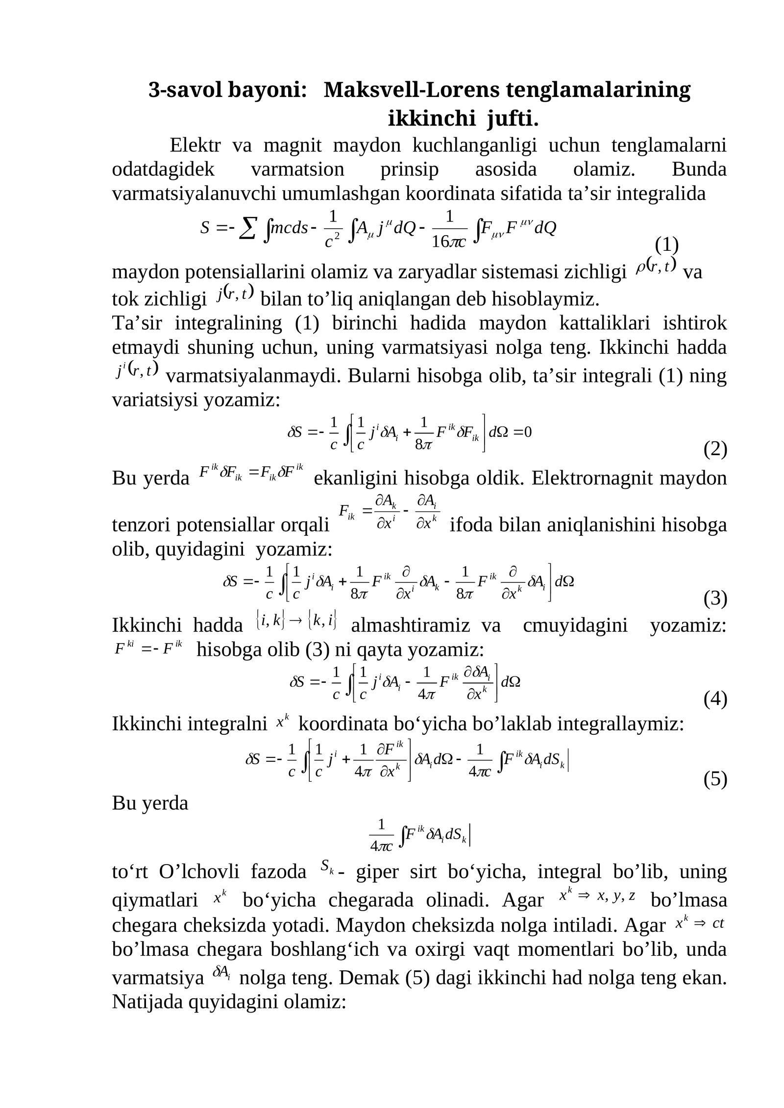 Elektr va magnit maydon tenglamalari