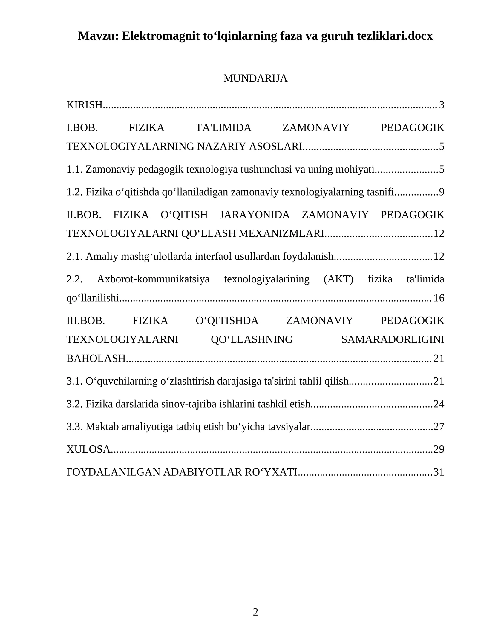 FIZIKA O'QITISHDA ZAMONAVIY PEDAGAGIK TEXNALOGIYALAR.docx