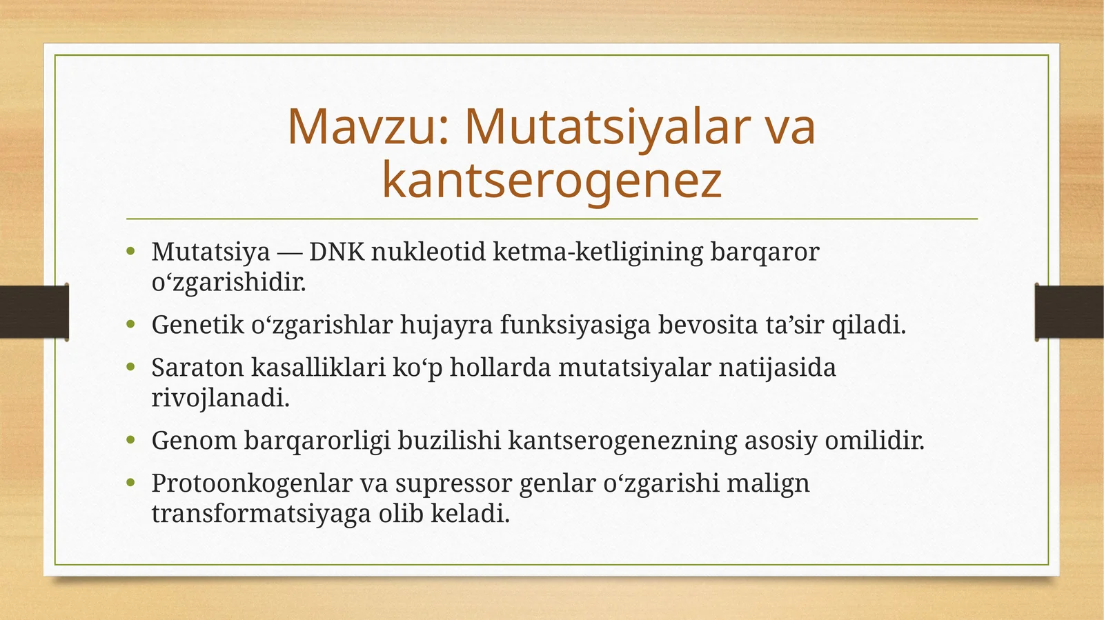 Mutatsiyalar va kantserogenez