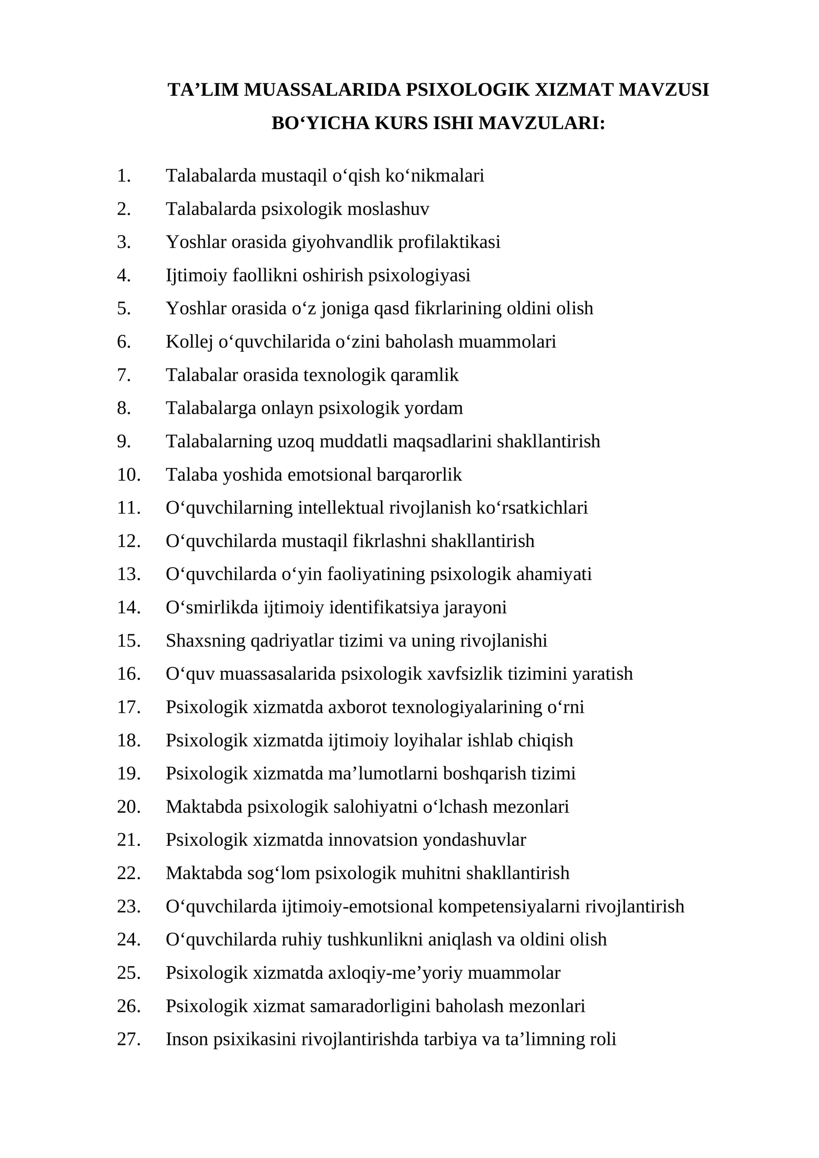 Ta'lim muassasalarida psixologik xizmat