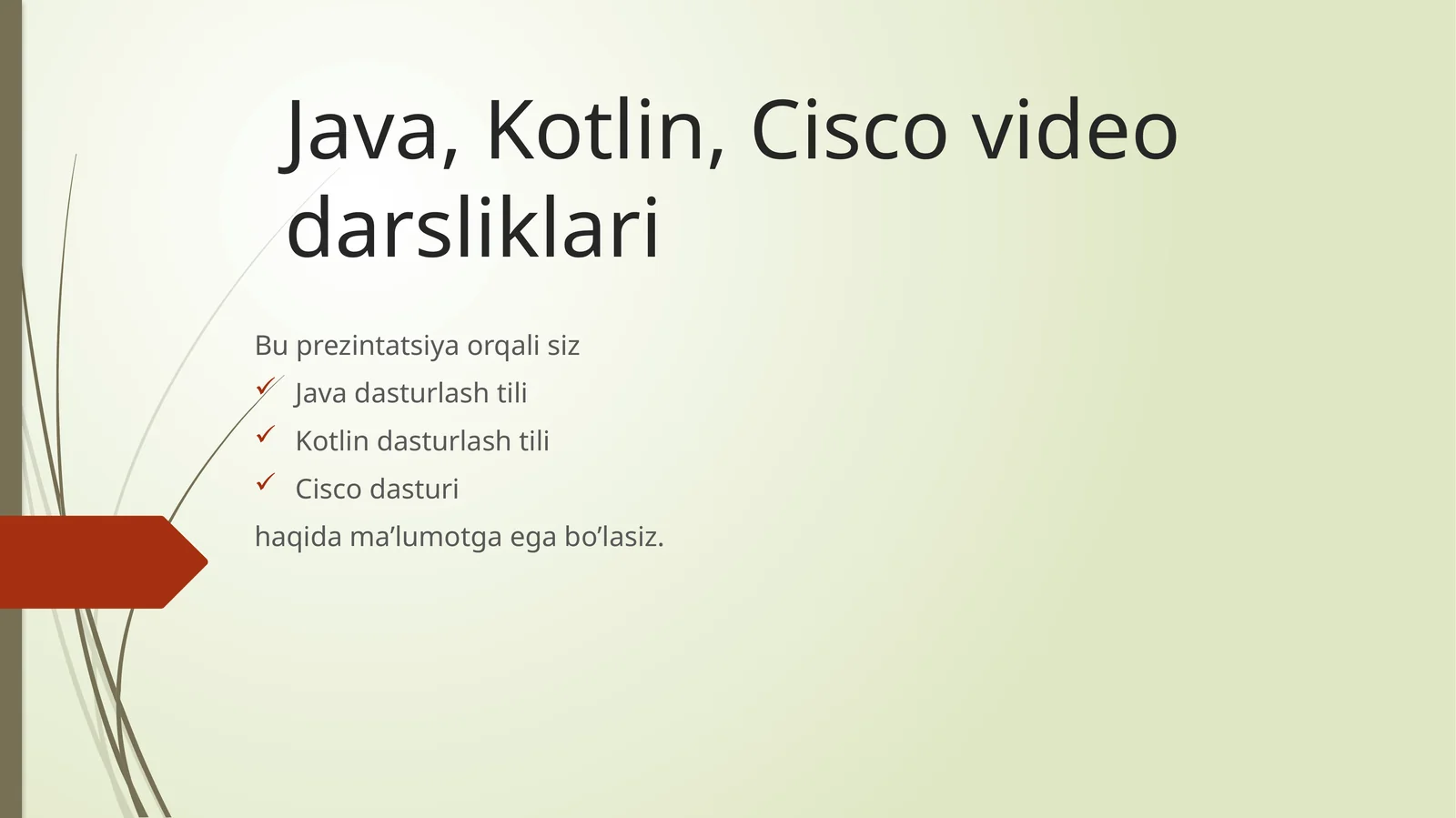 Java, Kotlin, Cisco video darsliklari