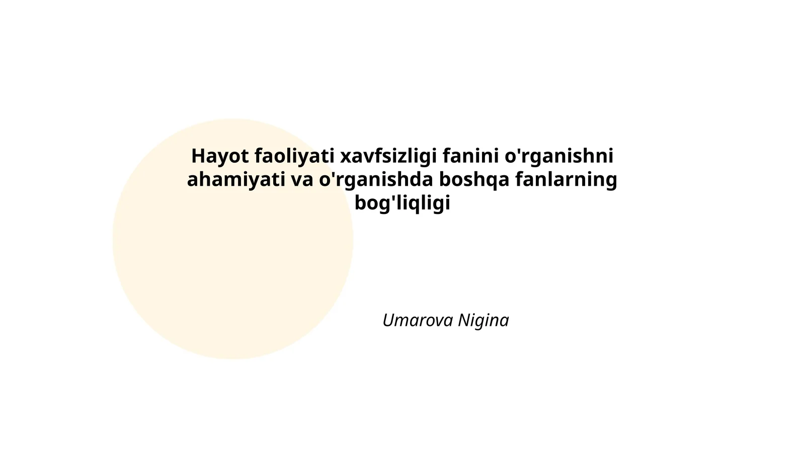Hayot faoliyati xavfsizligi fanini o'rganishni ahamiyati va o'rganishda boshqa fanlarning bog'liqligi
