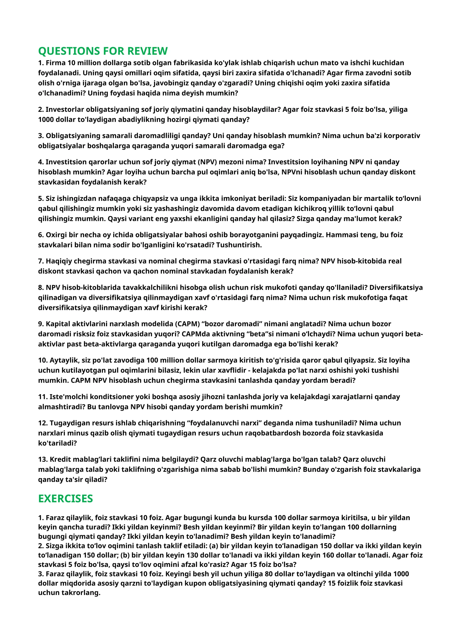 QUESTIONS FOR REVIEW