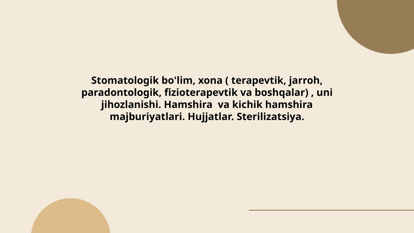 Stomatologik bo'lim va xona jihozlanishi