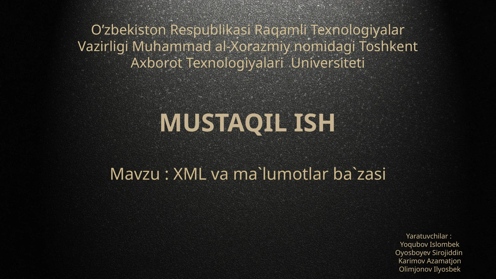 XML va ma`lumotlar ba`zasi