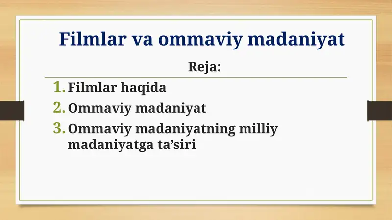 Filmlar va ommaviy madaniyat  haqida tushuncha