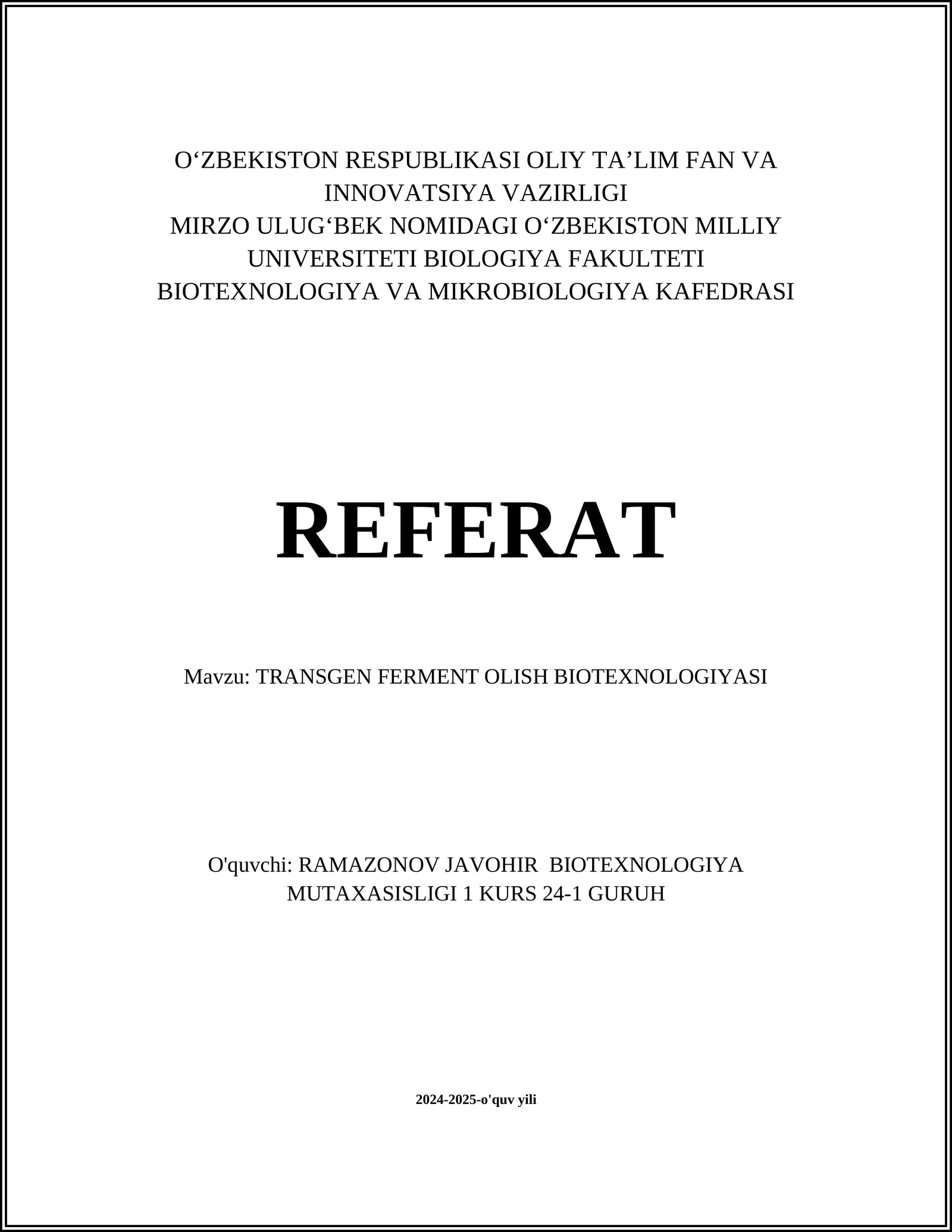 TRANSGEN FERMENT OLISH BIOTEXNOLOGIYASI