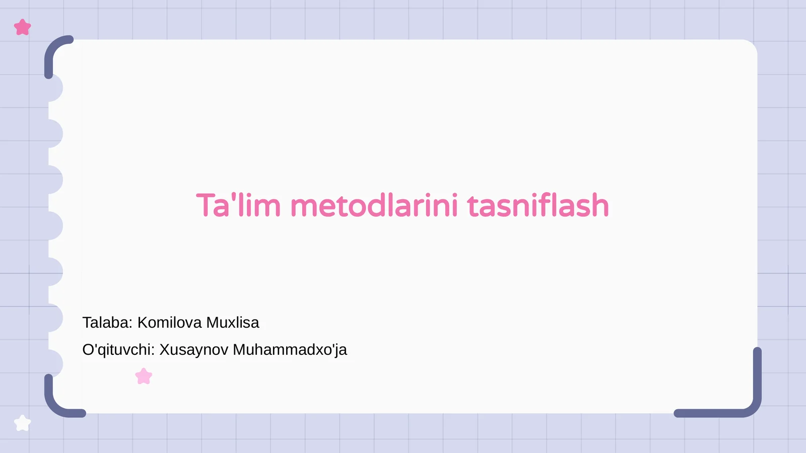 Ta'lim metodlarini tasniflash