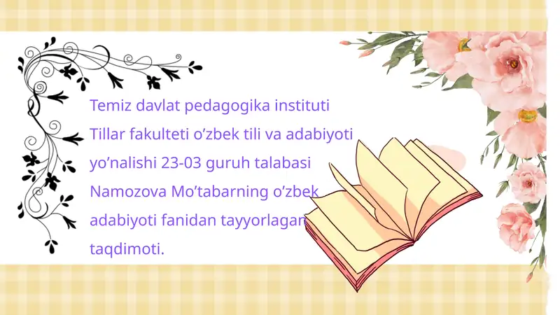 Namozova Moʼtabarning oʼzbek adabiyoti taqdimoti