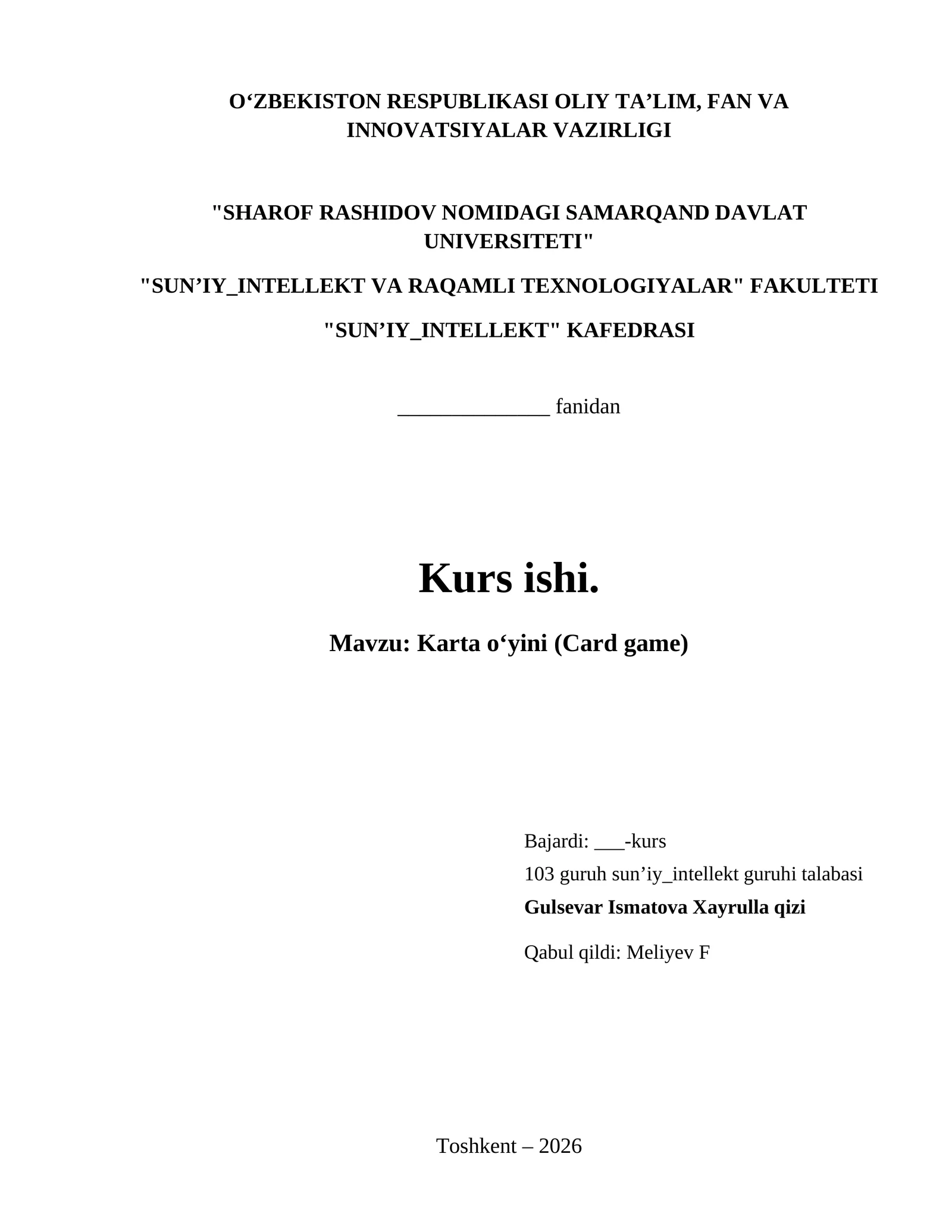 Karta o‘yini (Card game)