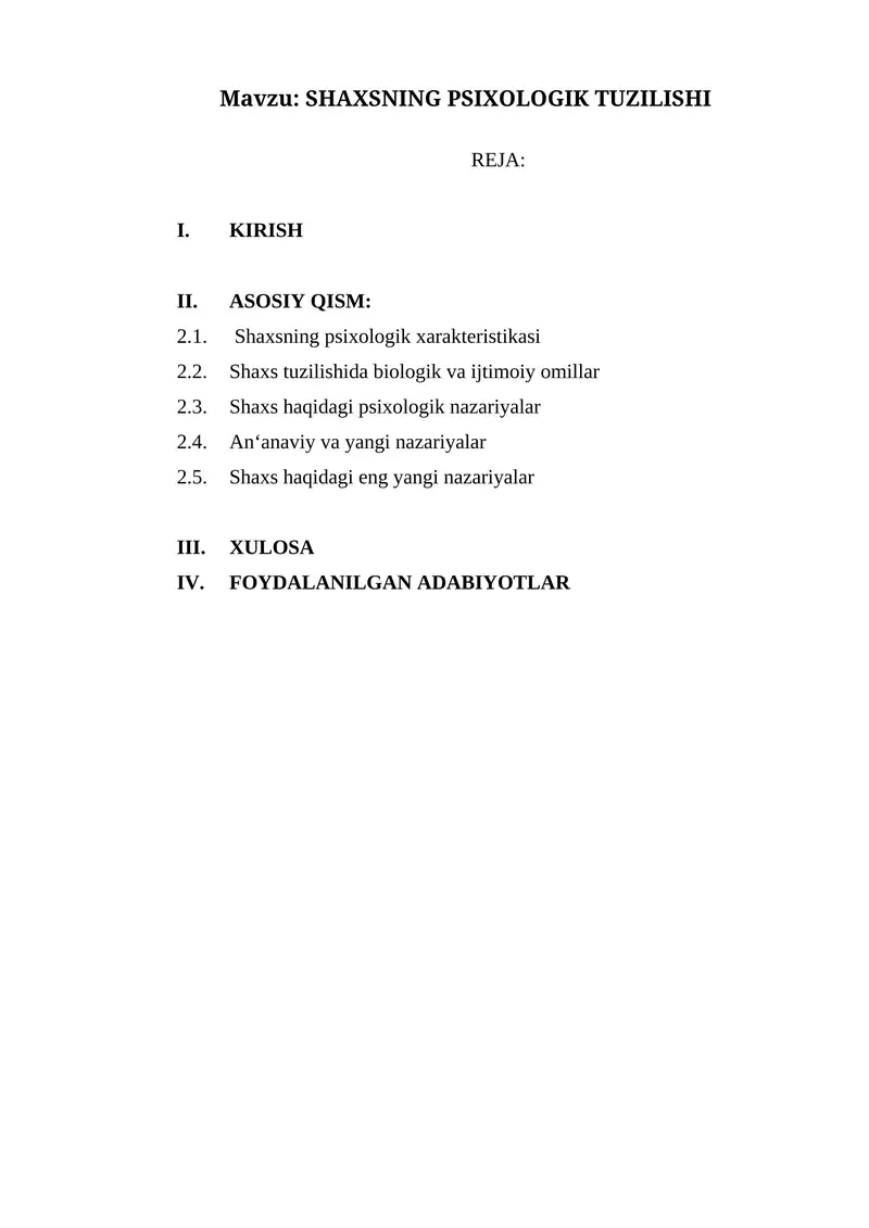 SHAXSNING PSIXOLOGIK TUZILISHI