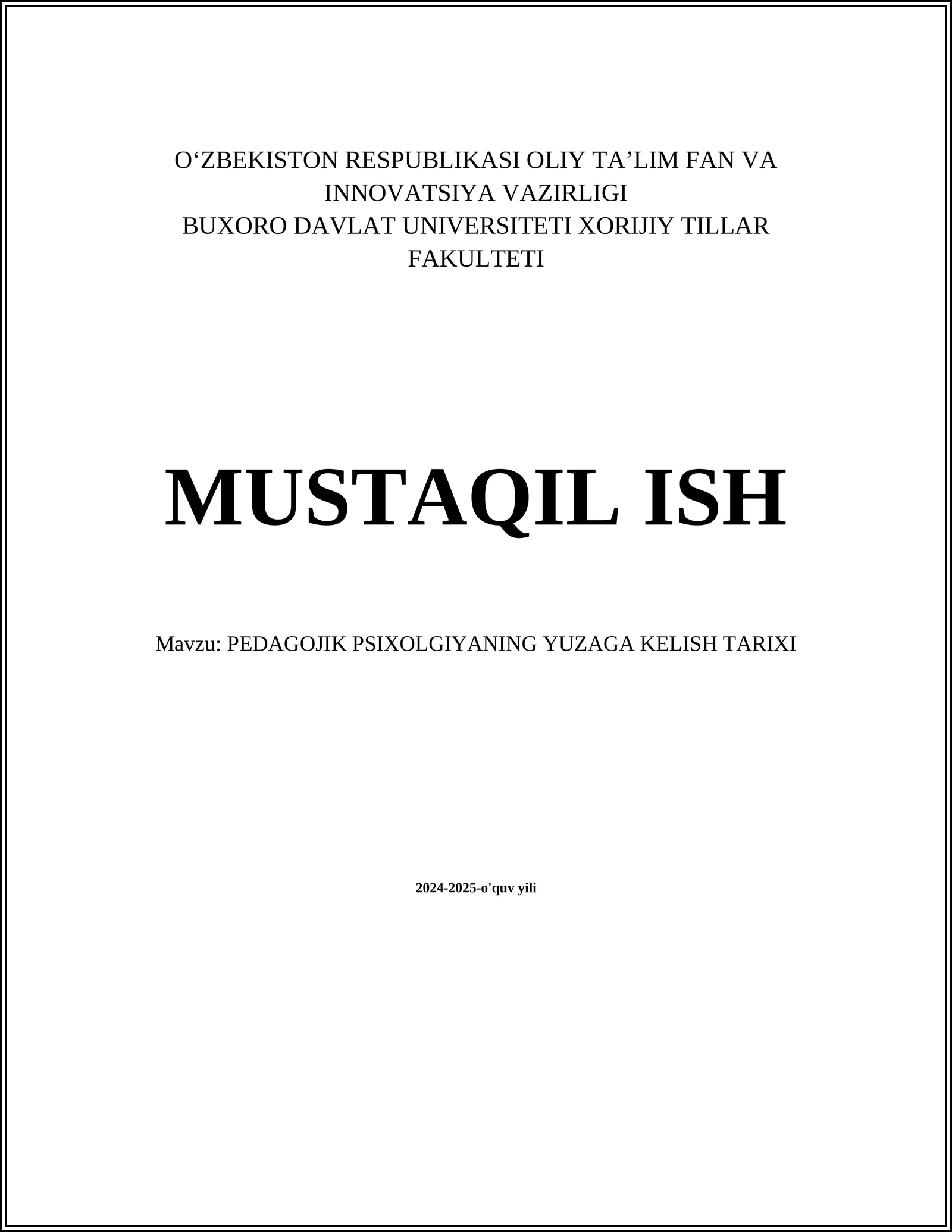 PEDAGOJIK PSIXOLOGIYANING YUZAGA KELISH TARIXI