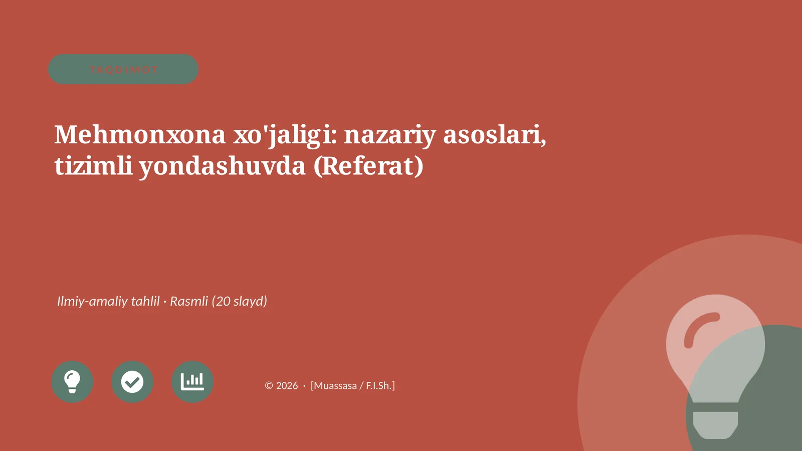 Mehmonxona xo'jaligi: nazariy asoslari, tizimli yondashuvda (Referat)