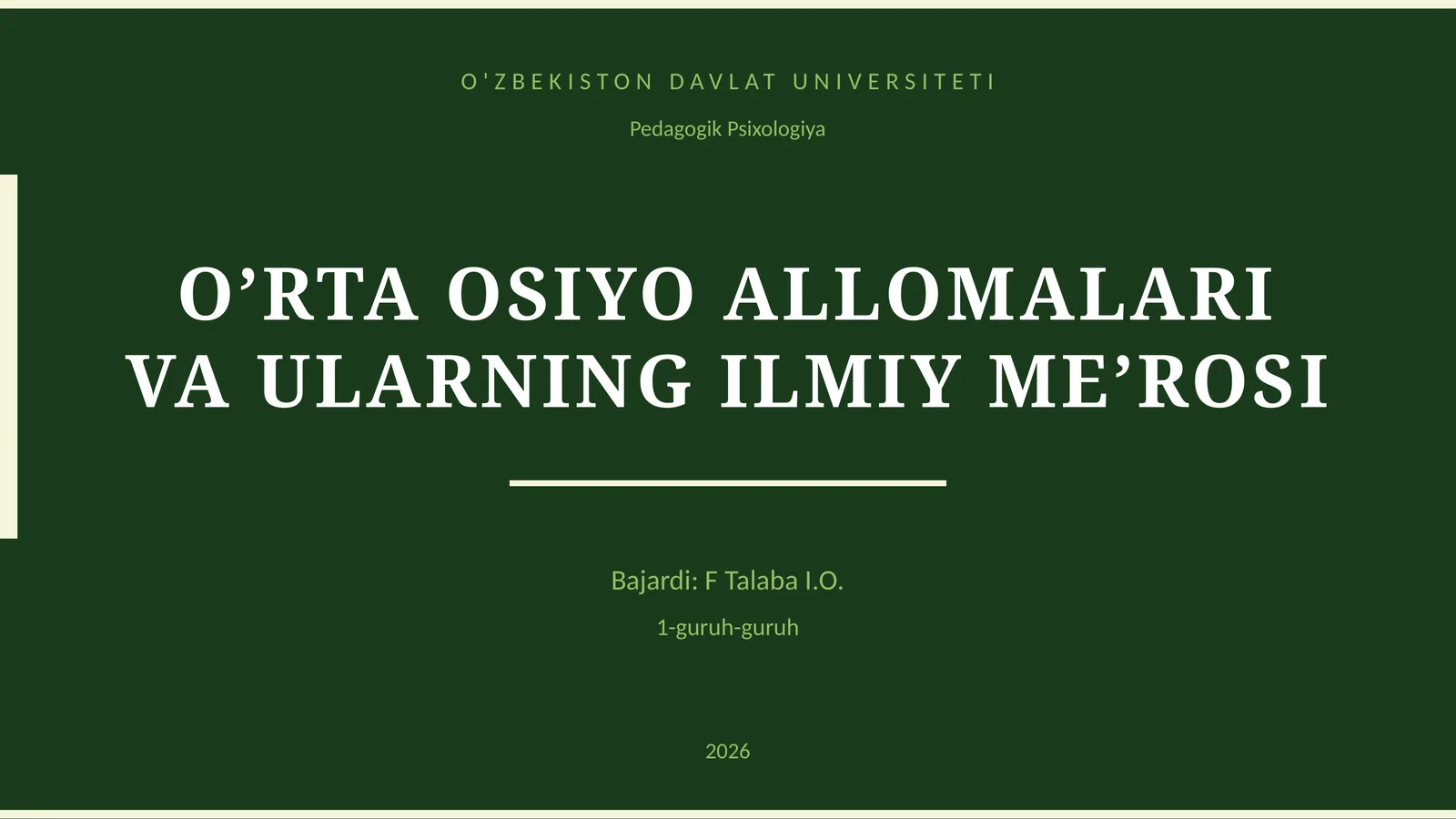 O’RTA OSIYO ALLOMALARI VA ULARNING ILMIY ME’ROSI