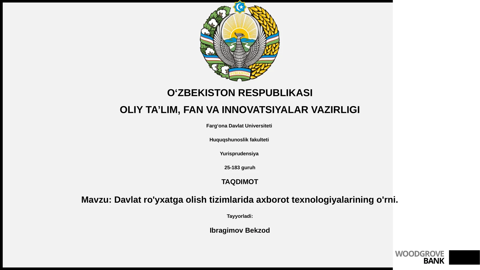 Davlat ro'yxatga olish tizimlarida axborot texnologiyalarining o'rni