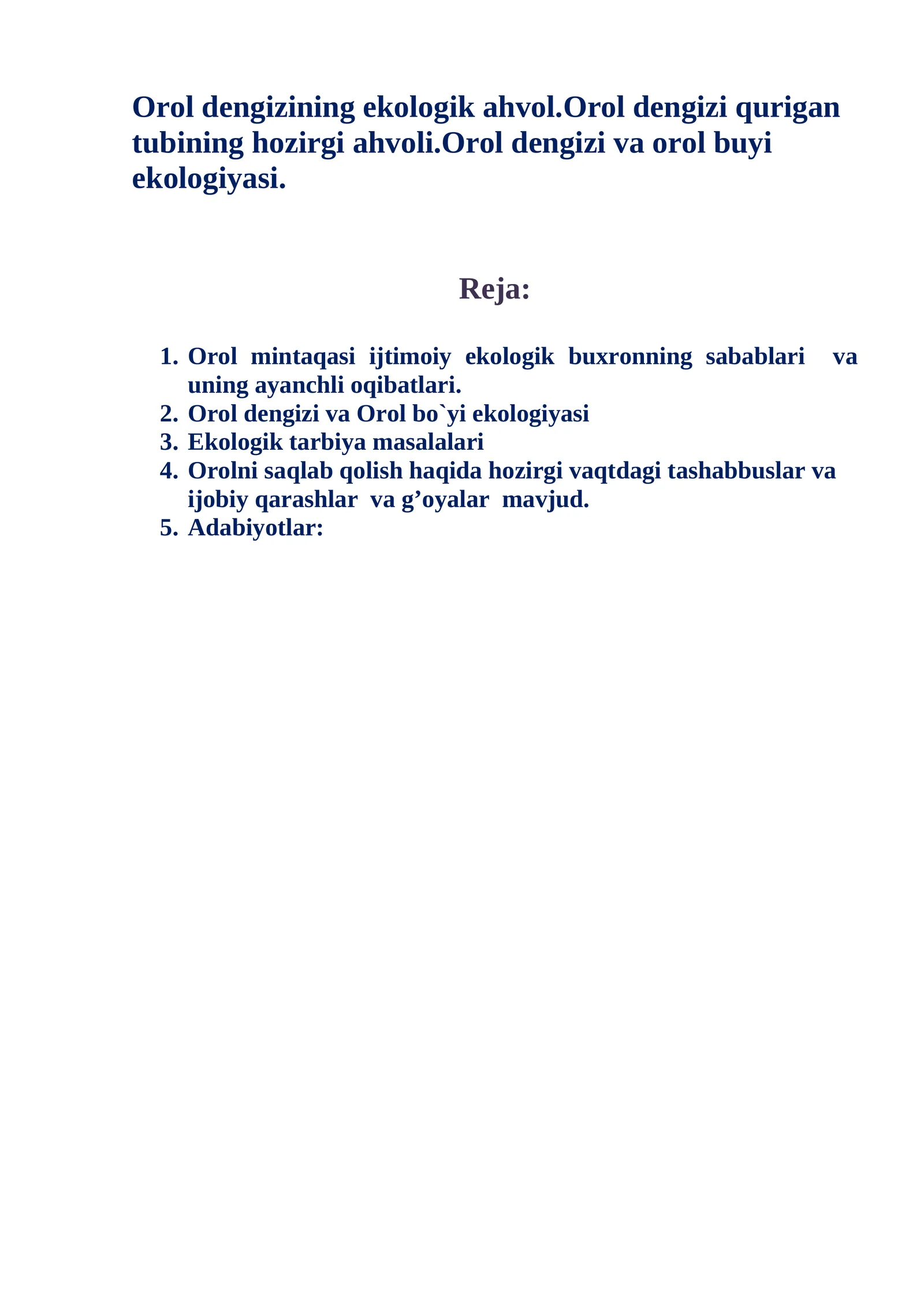 Orol dengizining ekologik ahvol