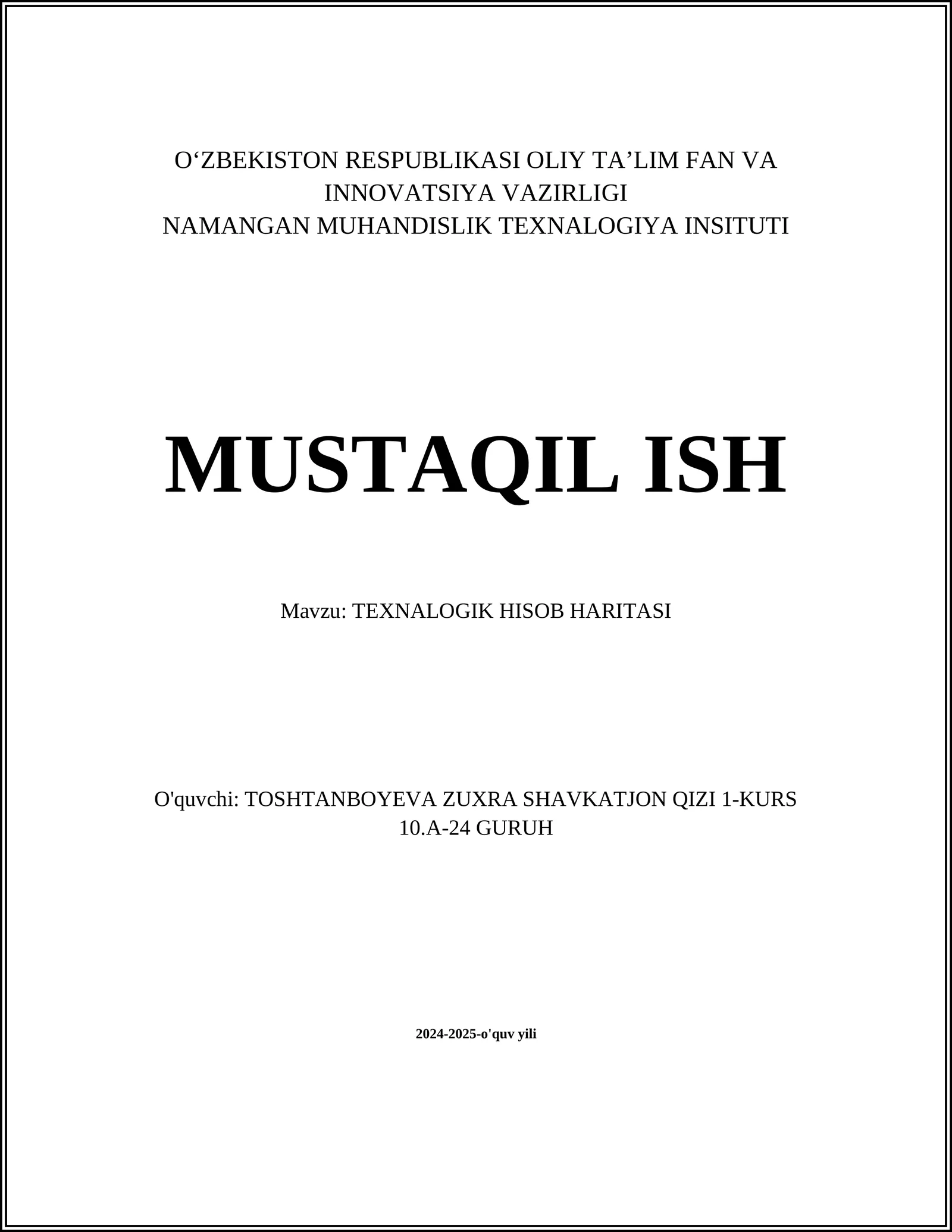 TEXNALOGIK HISOB HARITASI