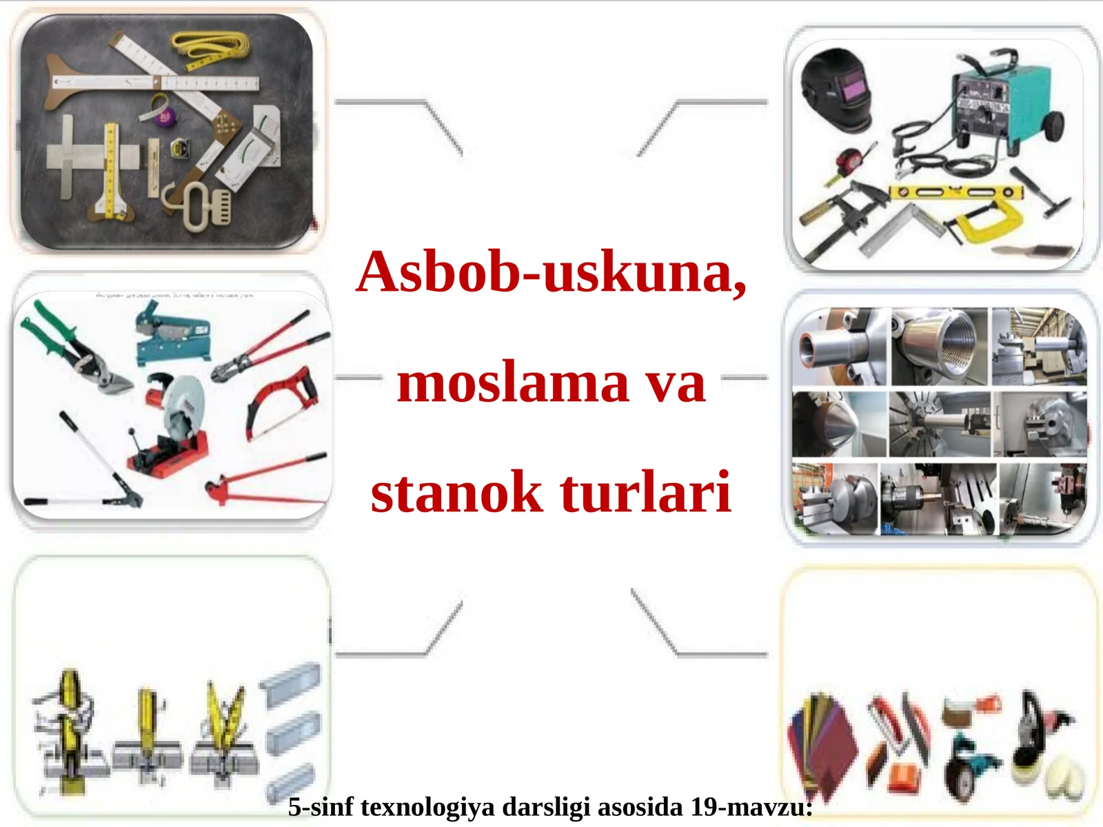 5-sinf texnologiya darsligi asosida 19-mavzu: Asbob-uskuna, moslama va stanok turlari
