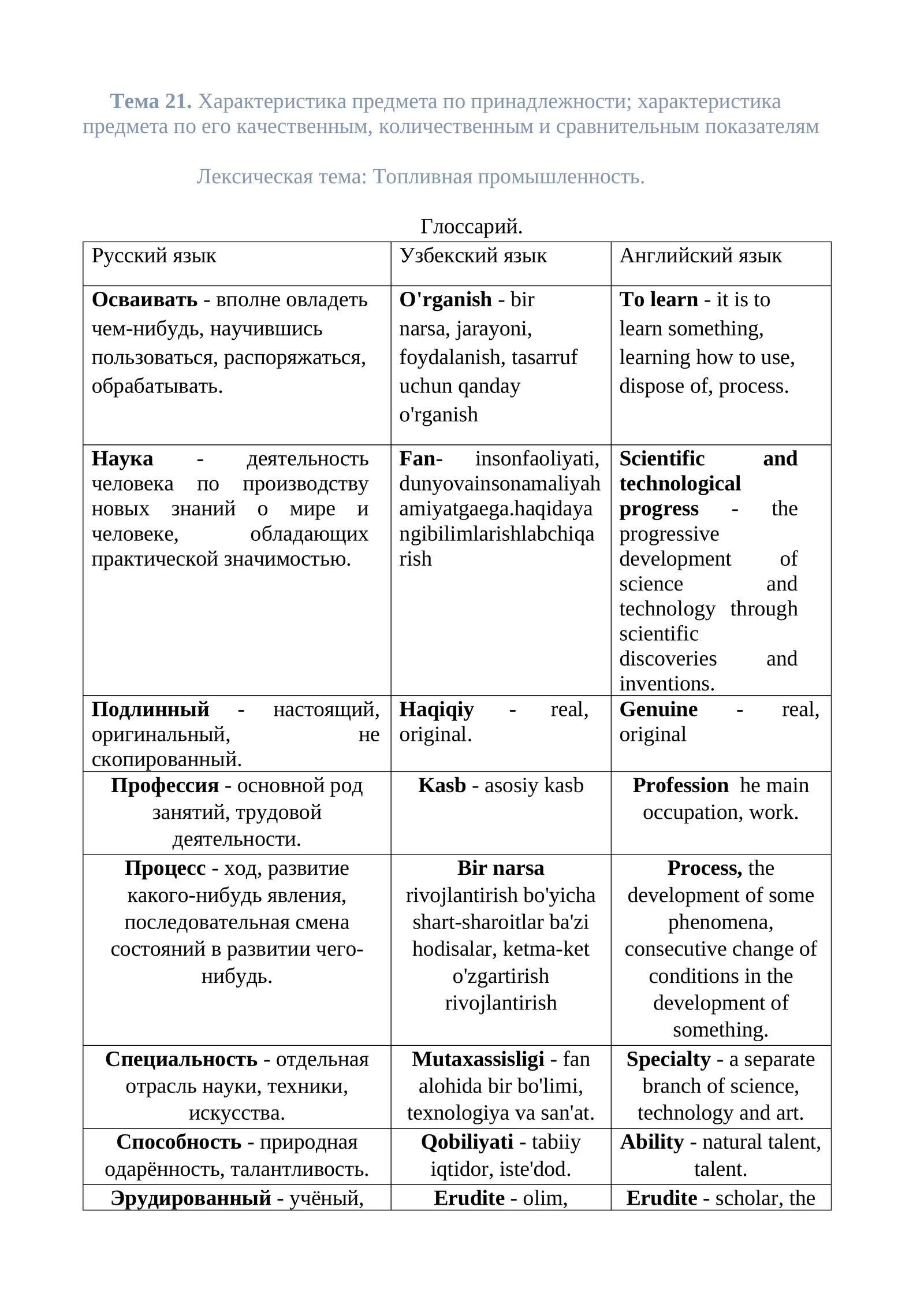 Тема 21. Характеристика предмета по принадлежности; характеристика предмета по его качественным, количественным и сравнительным показателям