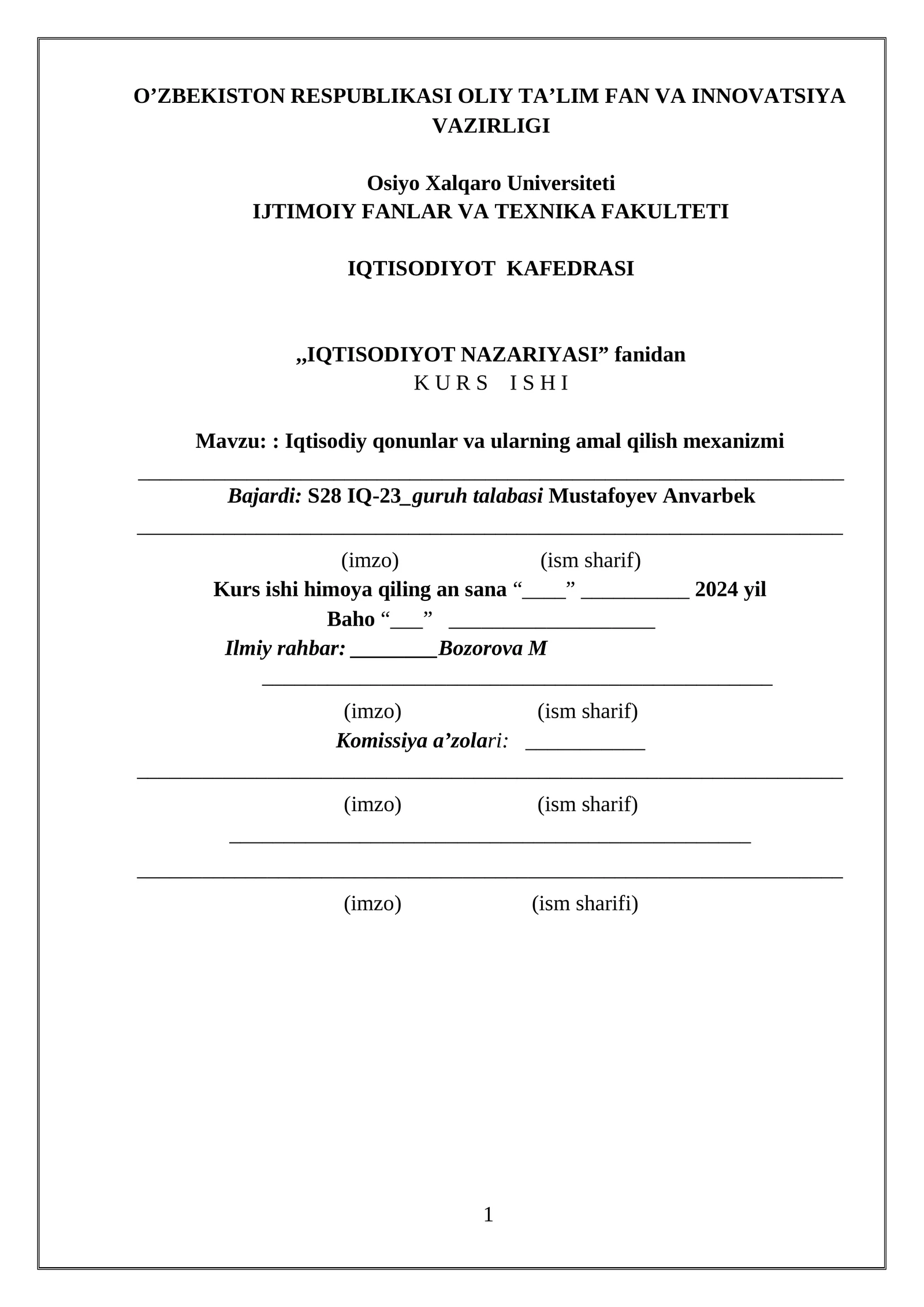 Iqtisodiy qonunlar va ularning amal qilish mexanizmi