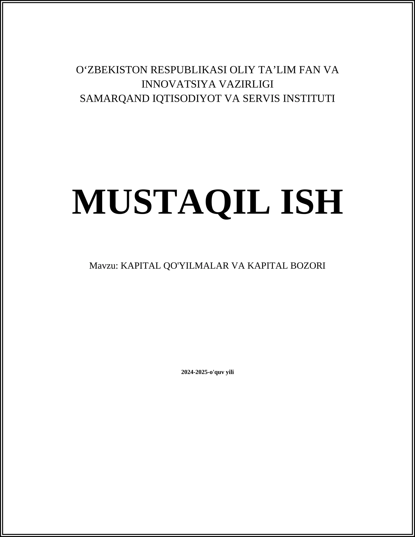 Kapital bozori tahlili