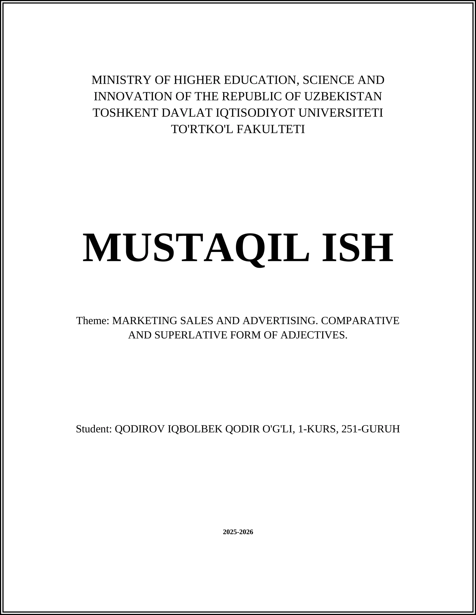 MARKETING SALES AND ADVERTISING. COMPARATIVE AND SUPERLATIVE FORM OF ADJECTIVES