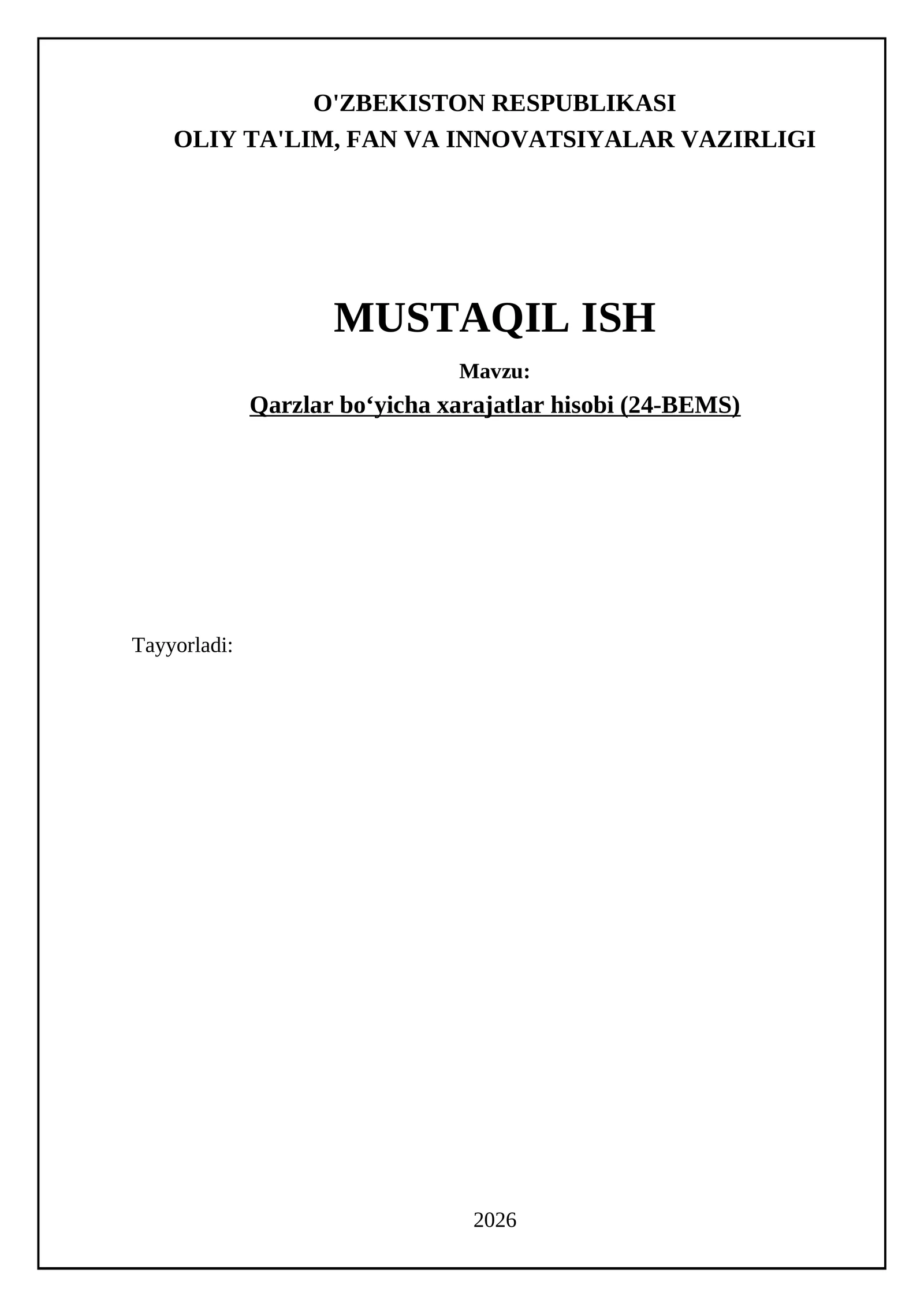 Qarzlar bo‘yicha xarajatlar hisobi (24-BEMS)