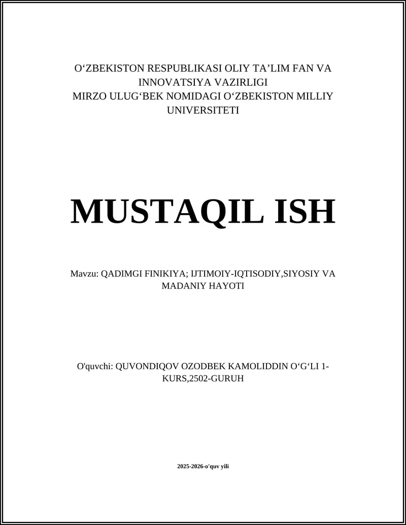 QADIMGI FINIKIYA; IJTIMOIY-IQTISODIY,SIYOSIY VA MADANIY HAYOTI