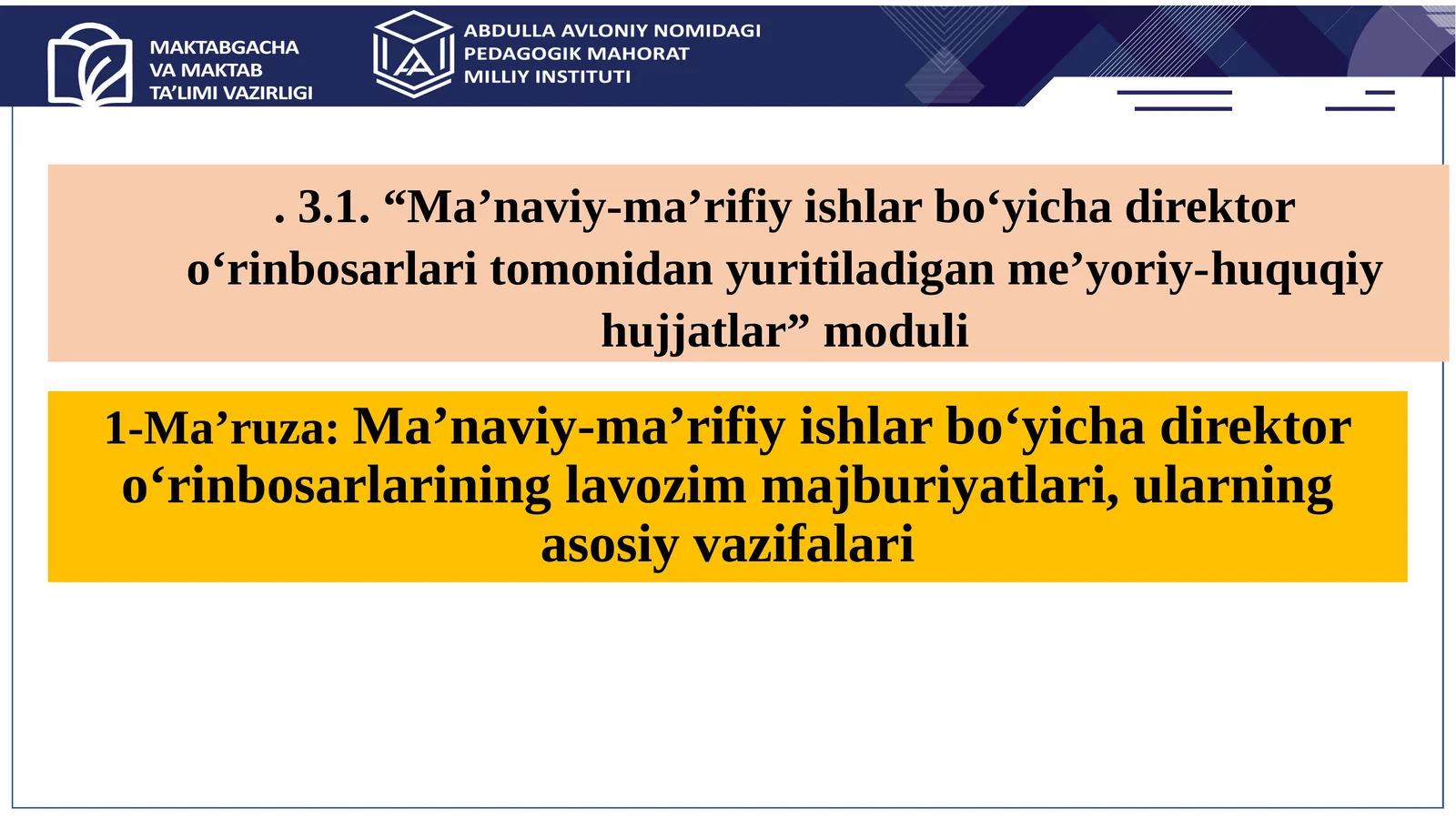 Ma’naviy-ma’rifiy ishlar bo‘yicha direktor o‘rinbosarlarining lavozim majburiyatlari, ularning asosiy vazifalari
