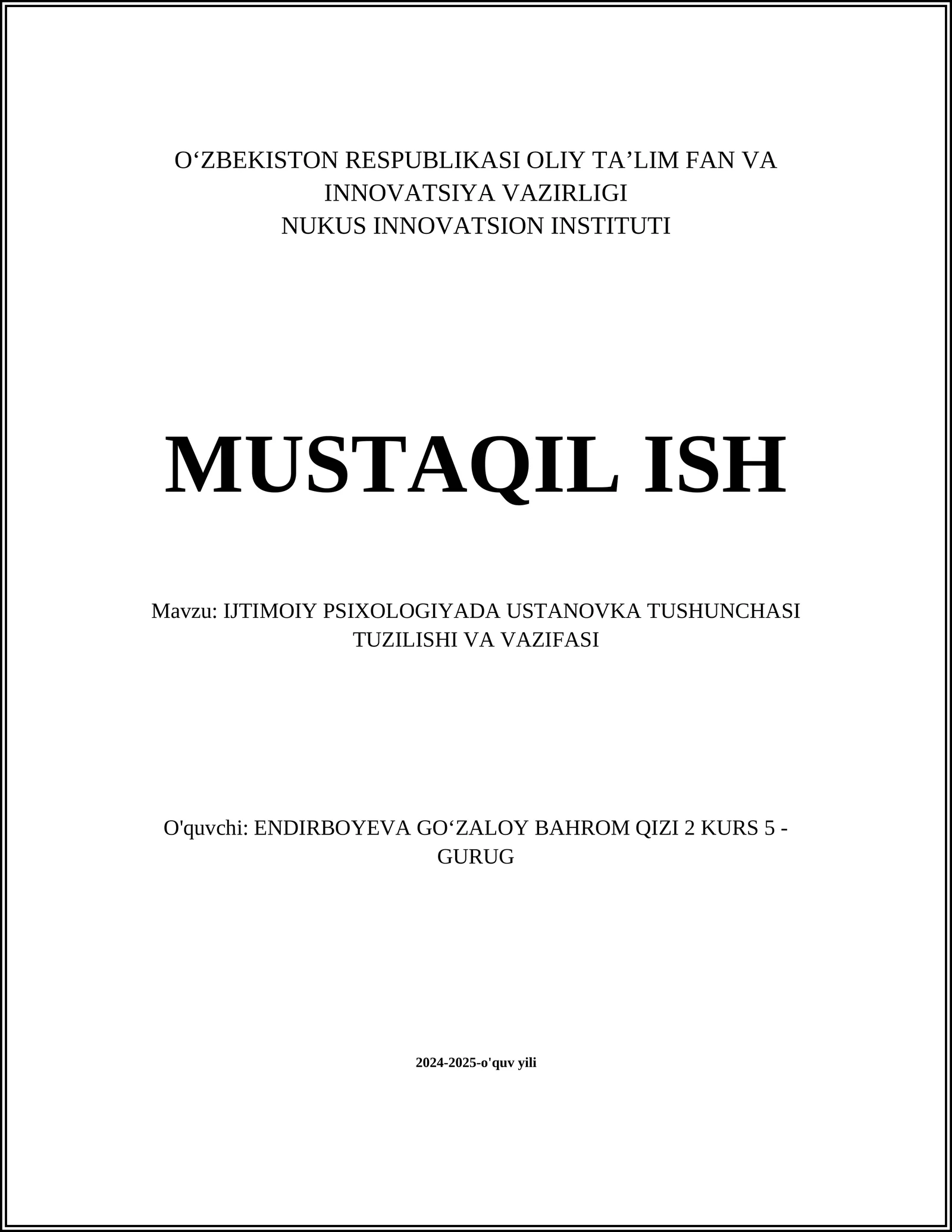 IJTIMOIY PSIXOLOGIYADA USTANOVKA TUSHUNCHASI TUZILISHI VA VAZIFASI