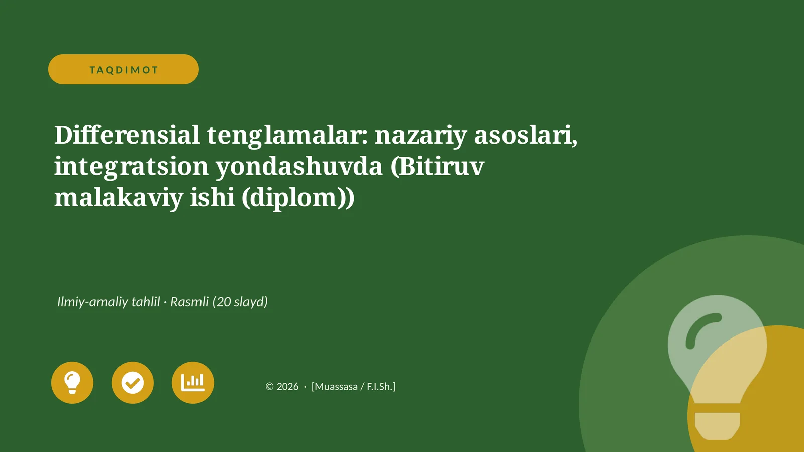 Differensial tenglamalar: nazariy asoslari, integratsion yondashuvda (Bitiruv malakaviy ishi (diplom))