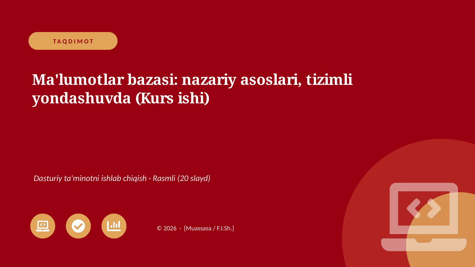 Ma'lumotlar bazasi: nazariy asoslari, tizimli yondashuvda (Kurs ishi)