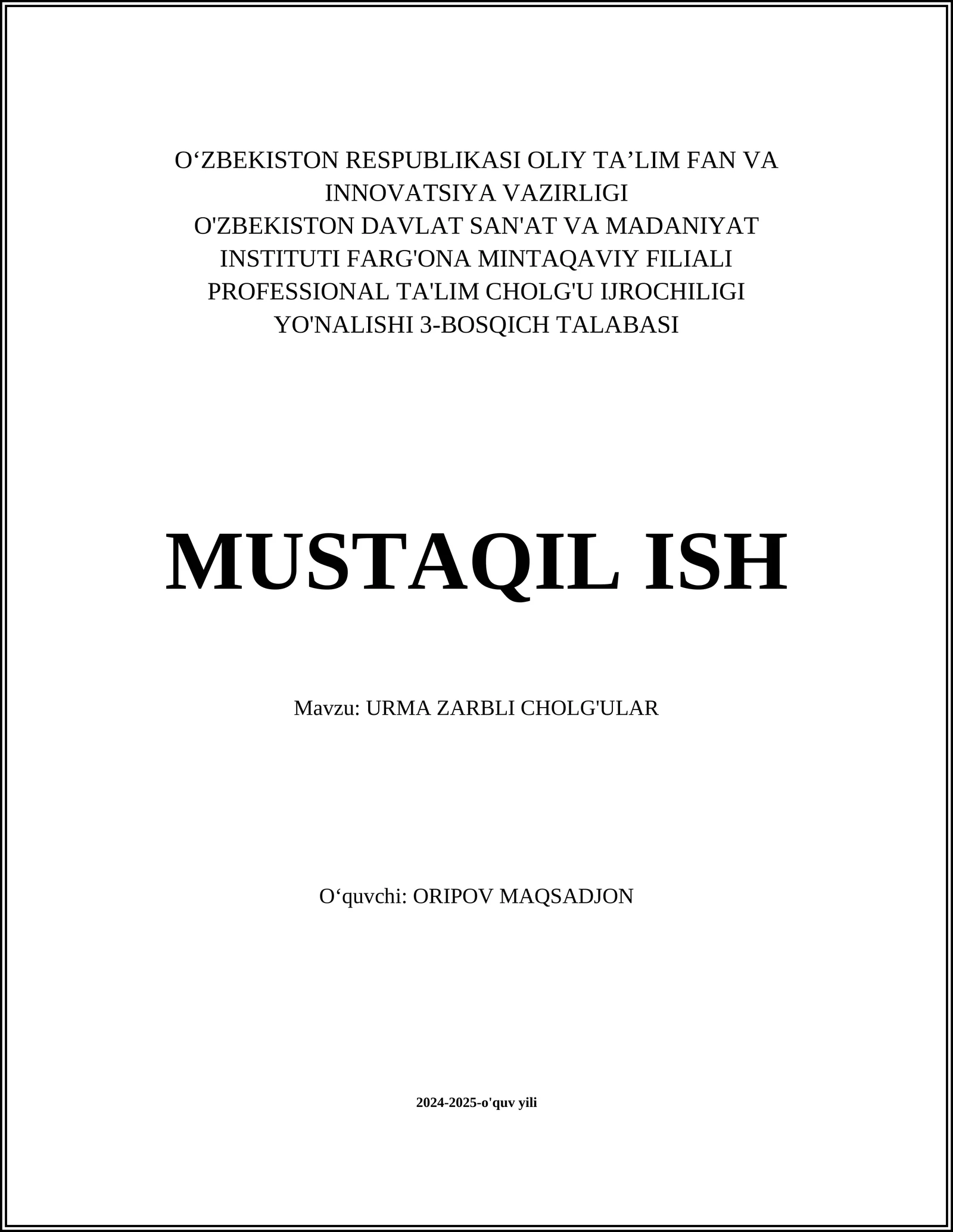 URMA ZARBLI CHOLG'ULAR