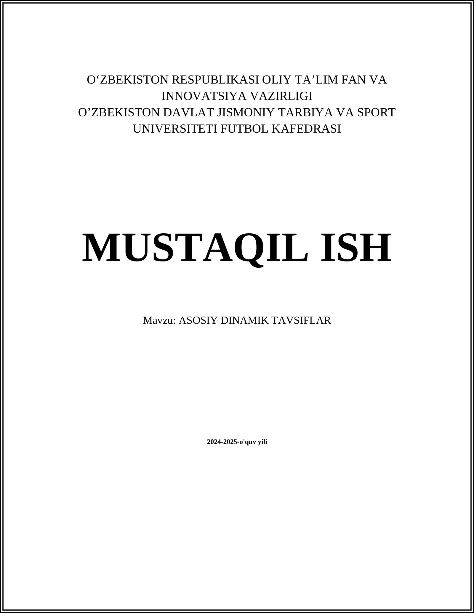 ASOSIY DINAMIK TAVSIFLAR