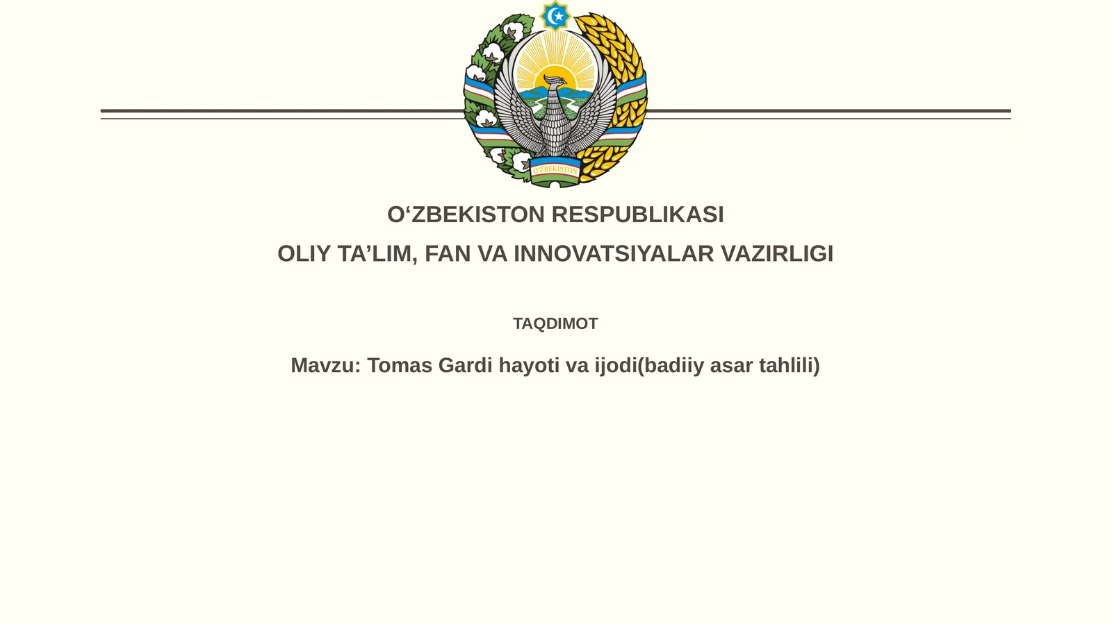 TomasGardi hayoti va ijodi (badiiy asar tahlili)