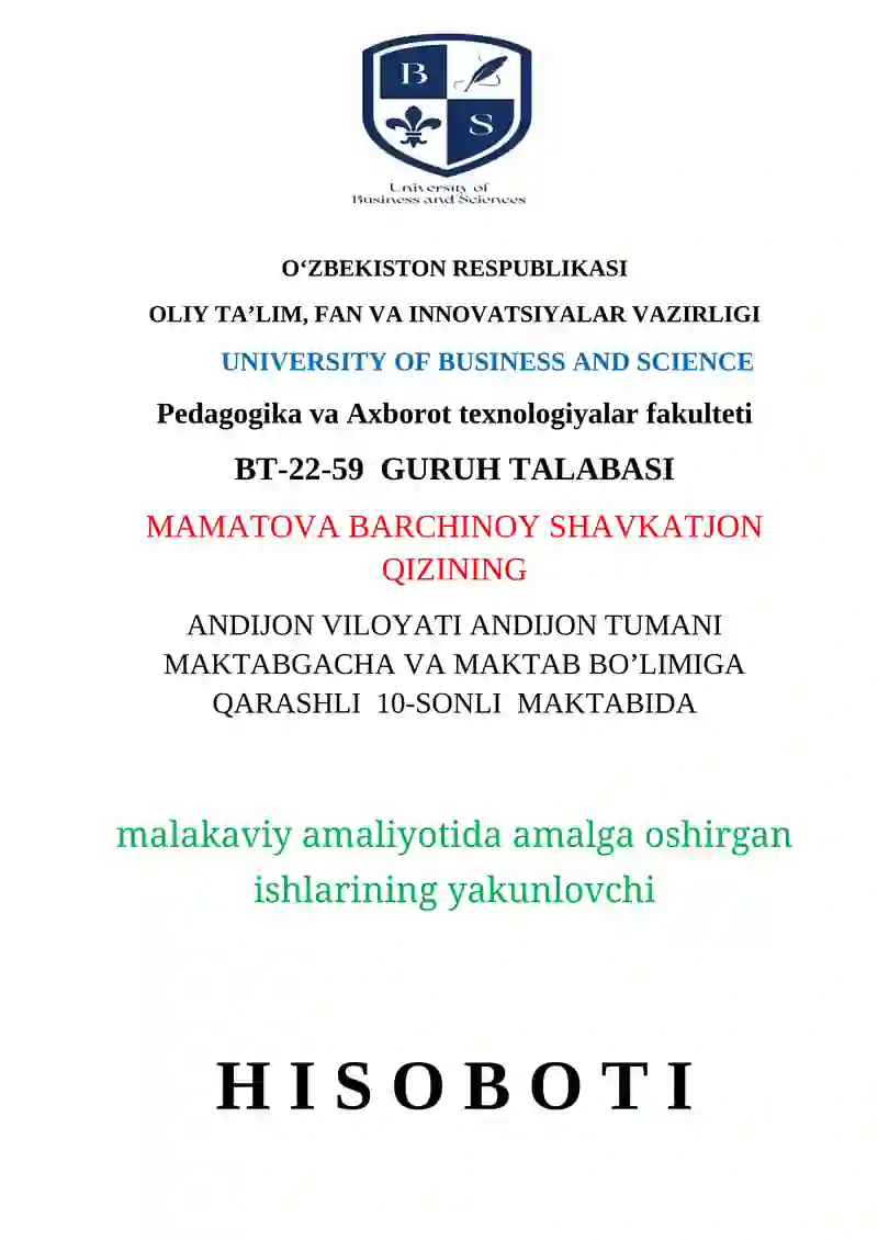10-sonli maktab malakaviy amaliyoti