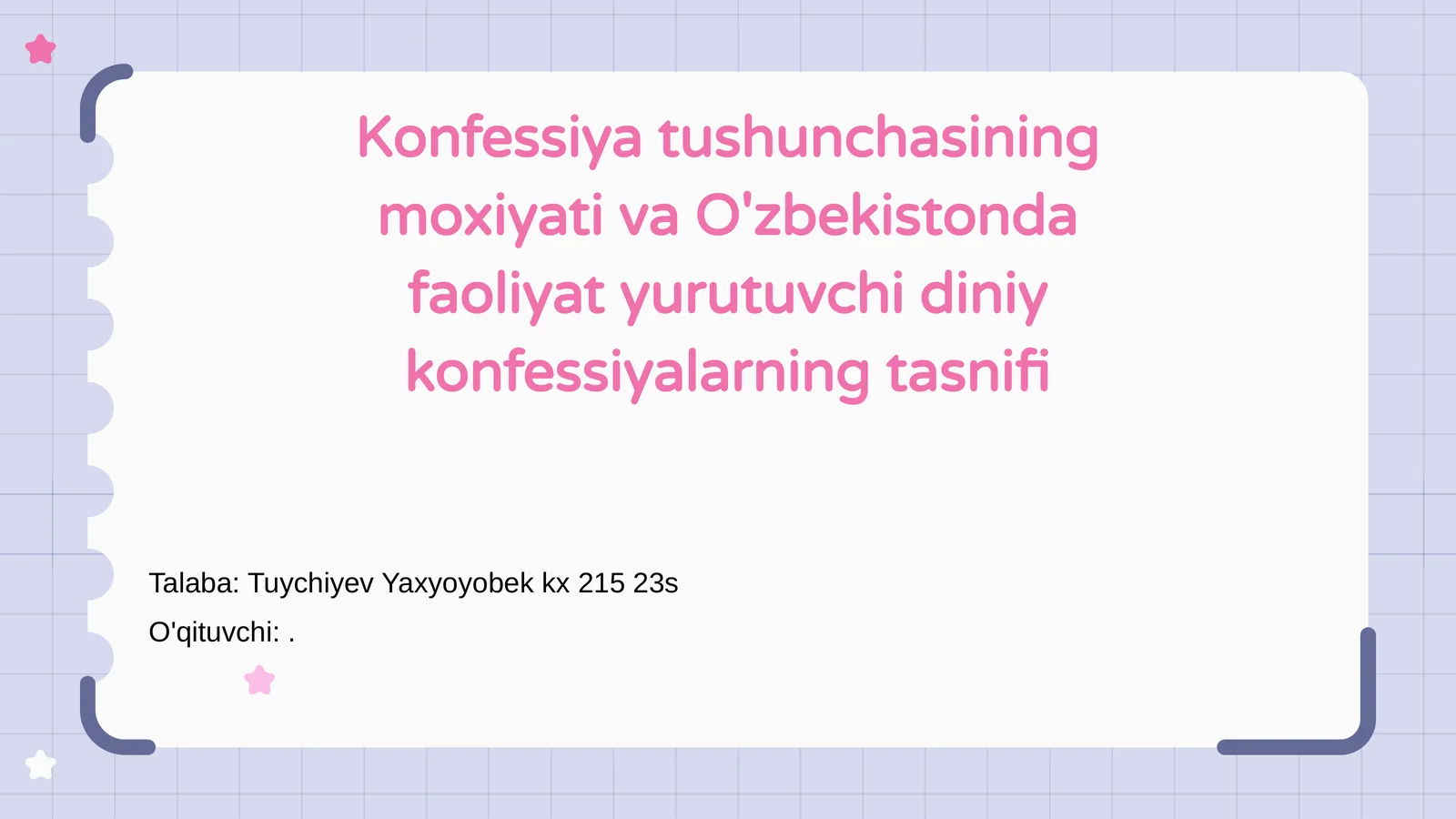 Konfessiya tushunchasining moxiyati va O'zbekistonda faoliyat yurutuvchi diniy konfessiyalarning tasnifi