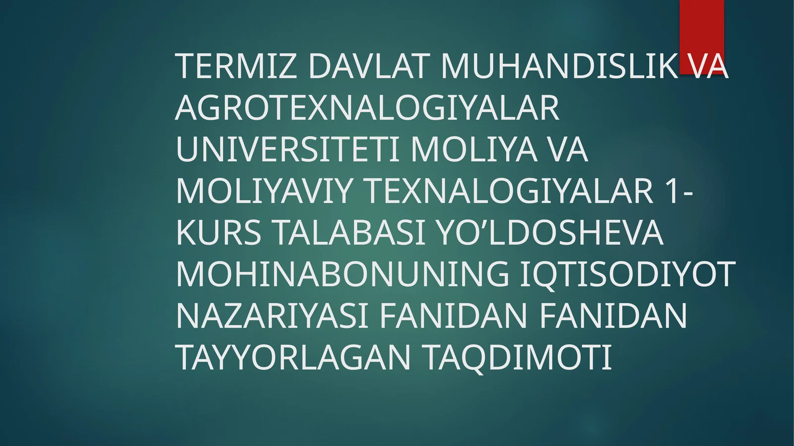 Moliyaviy Texnologiyalar 1-kurs Taqdimoti