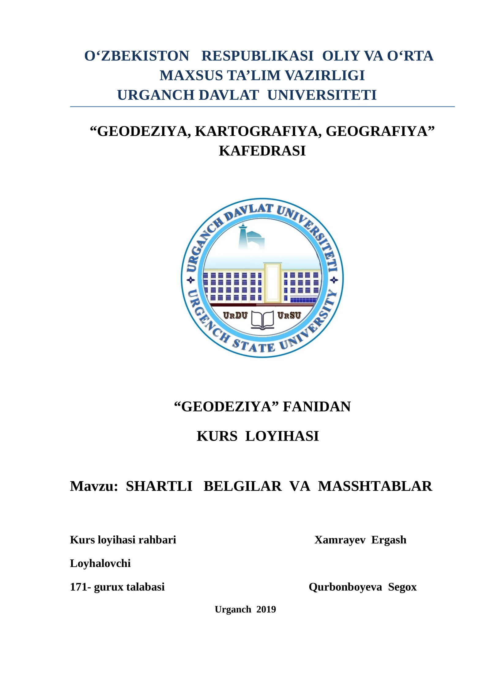 SHARTLI BELGILAR VA MASSHTABLAR KURS LOYIHASI