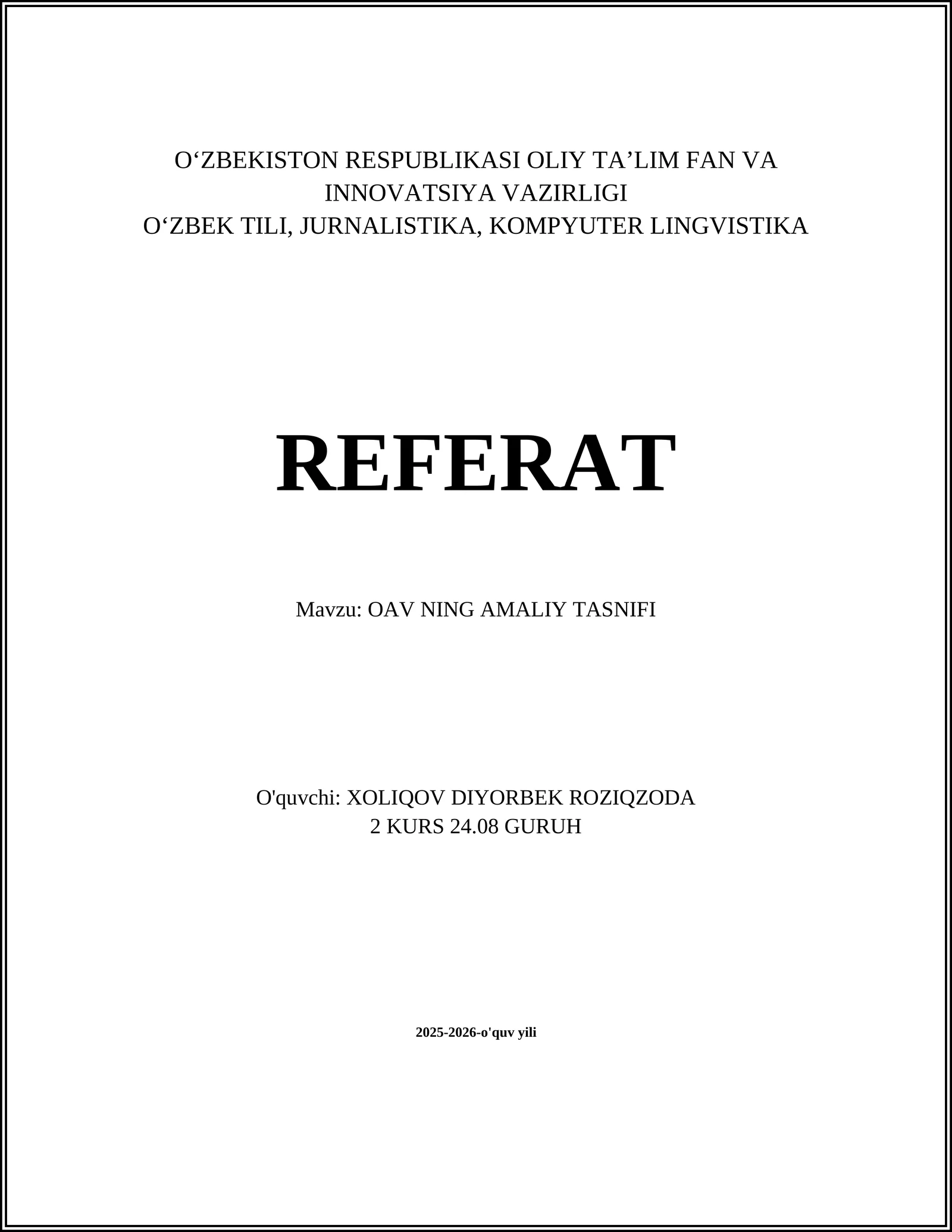 OAV NING AMALIY TASNIFI