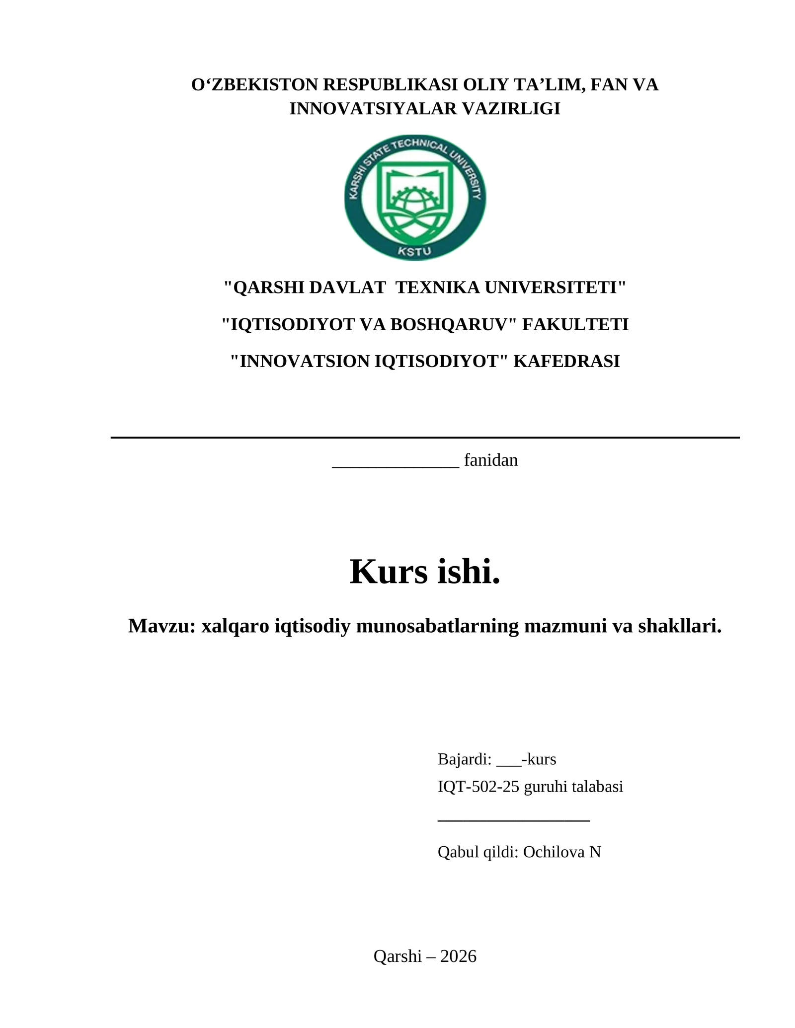 xalqaro iqtisodiy munosabatlarning mazmuni va shakllari