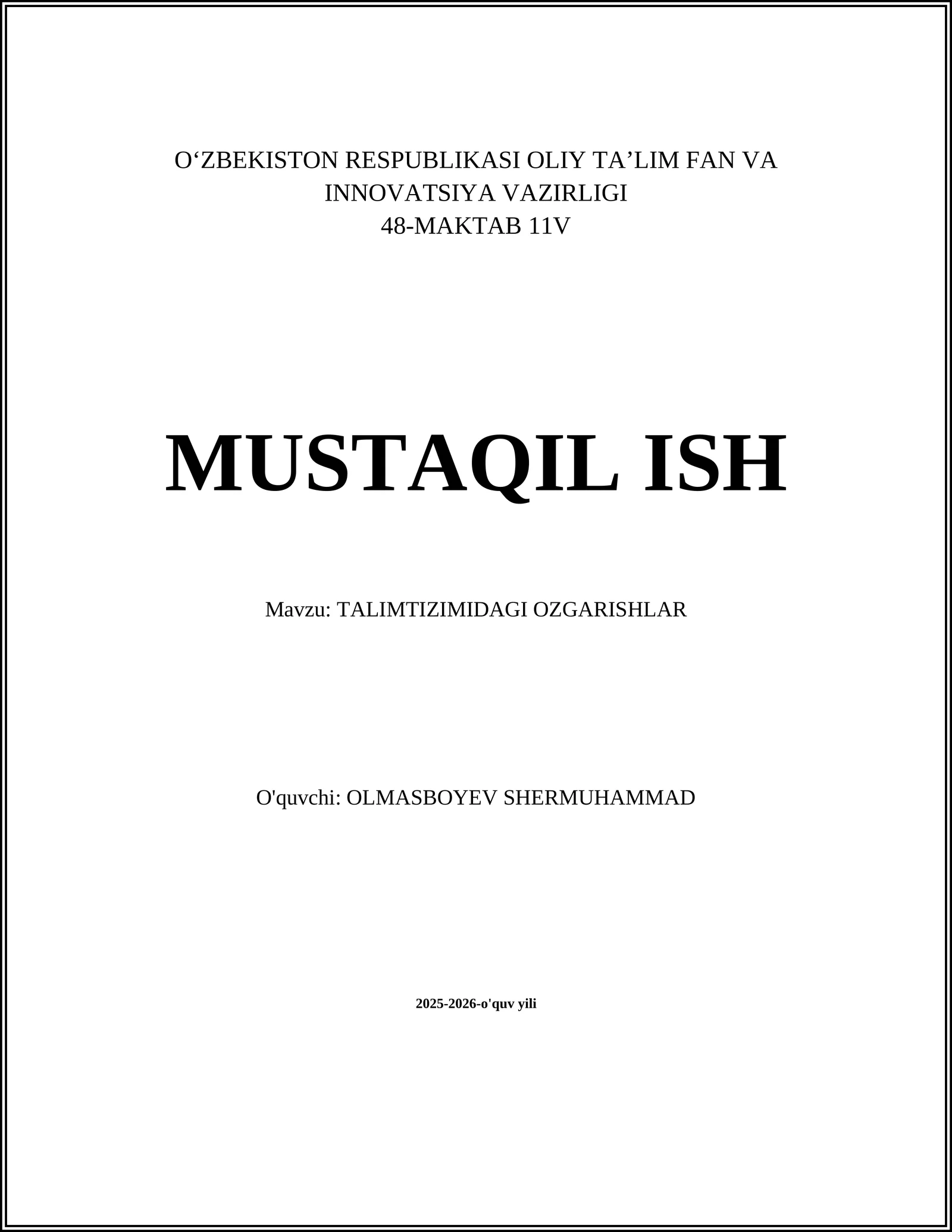 TALIMTIZIMIDAGI OZGARISHLAR
